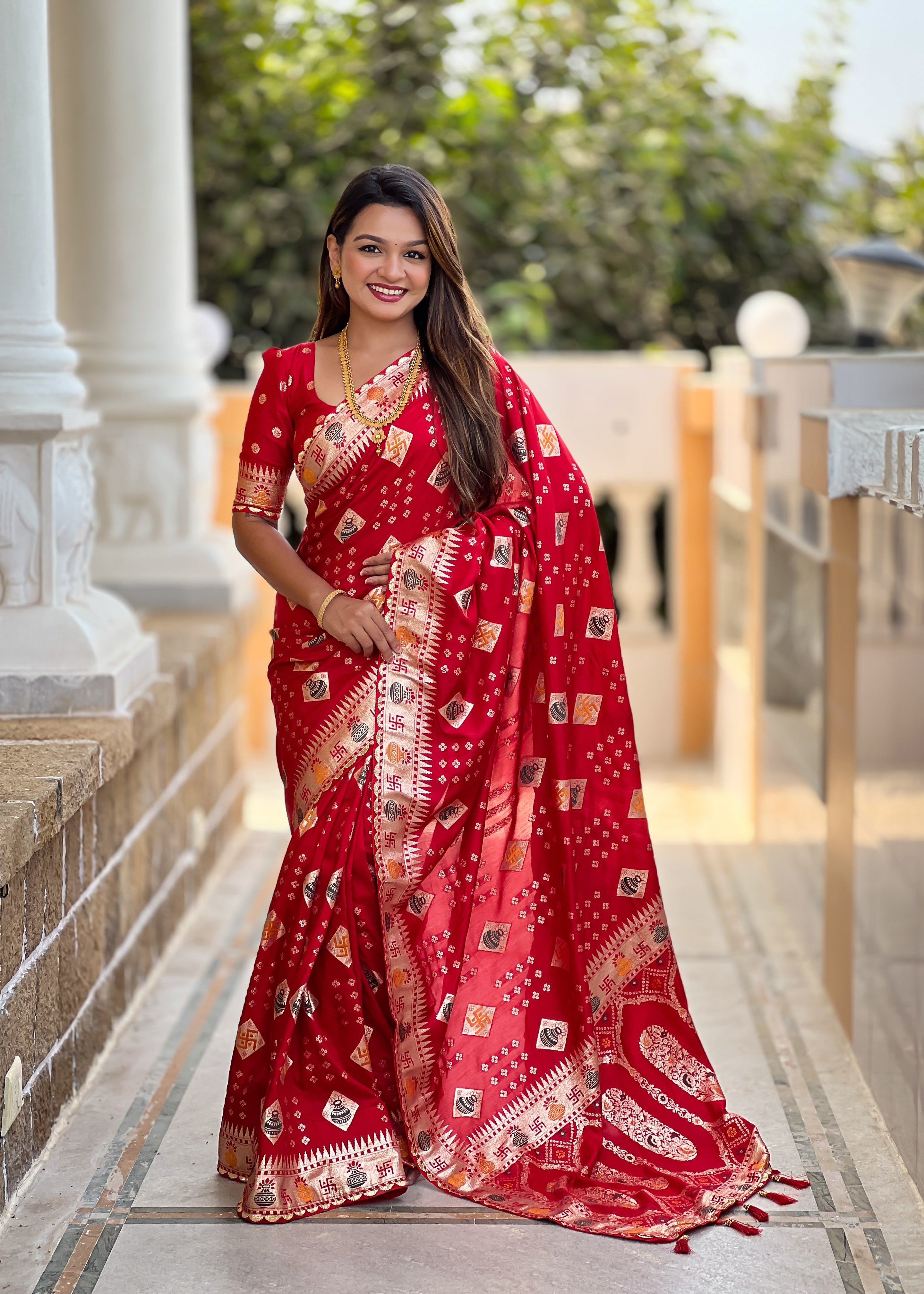 Red Designer Soft Dola Silk Saree