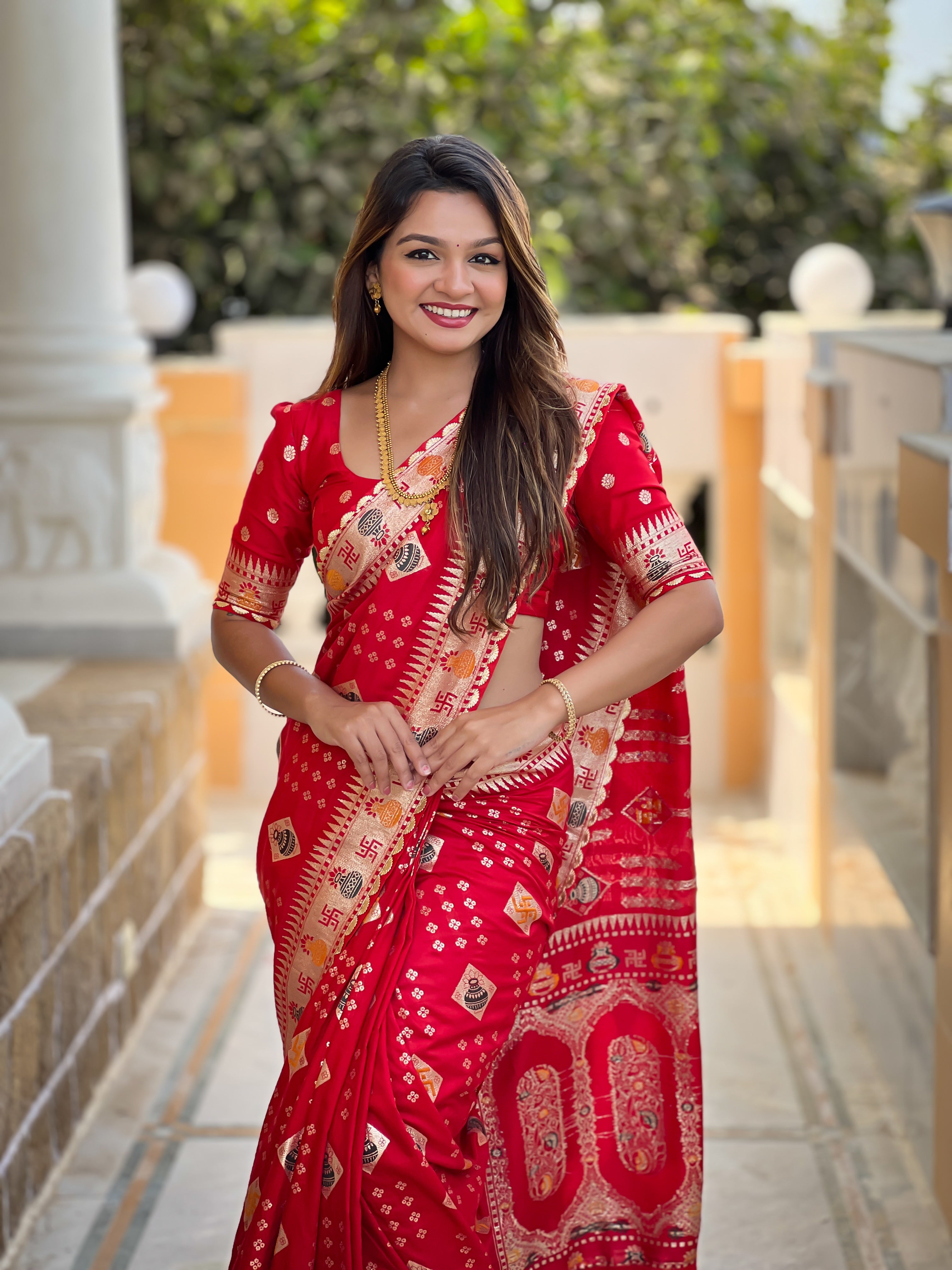 Red Designer Soft Dola Silk Saree