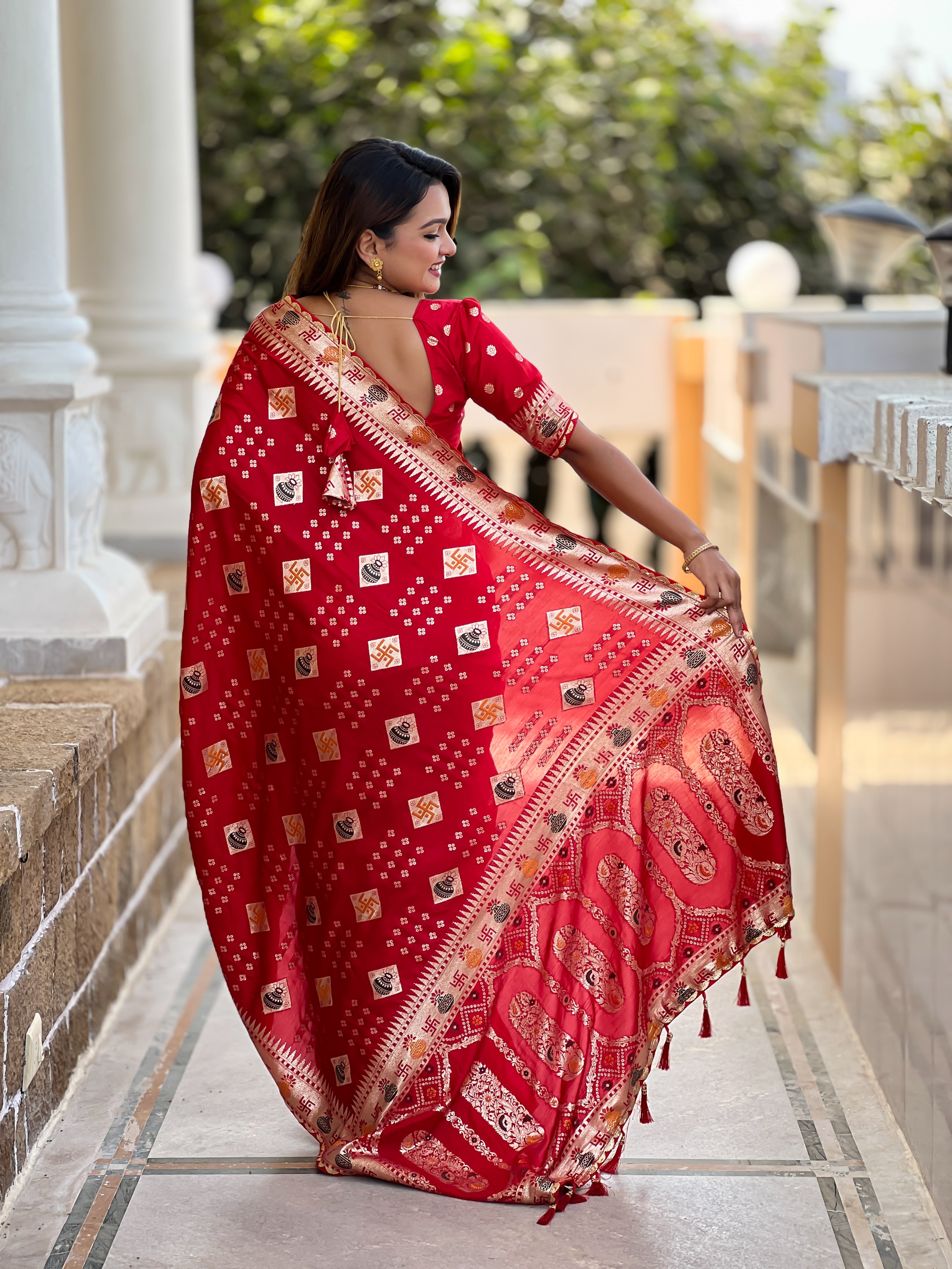 Red Designer Soft Dola Silk Saree