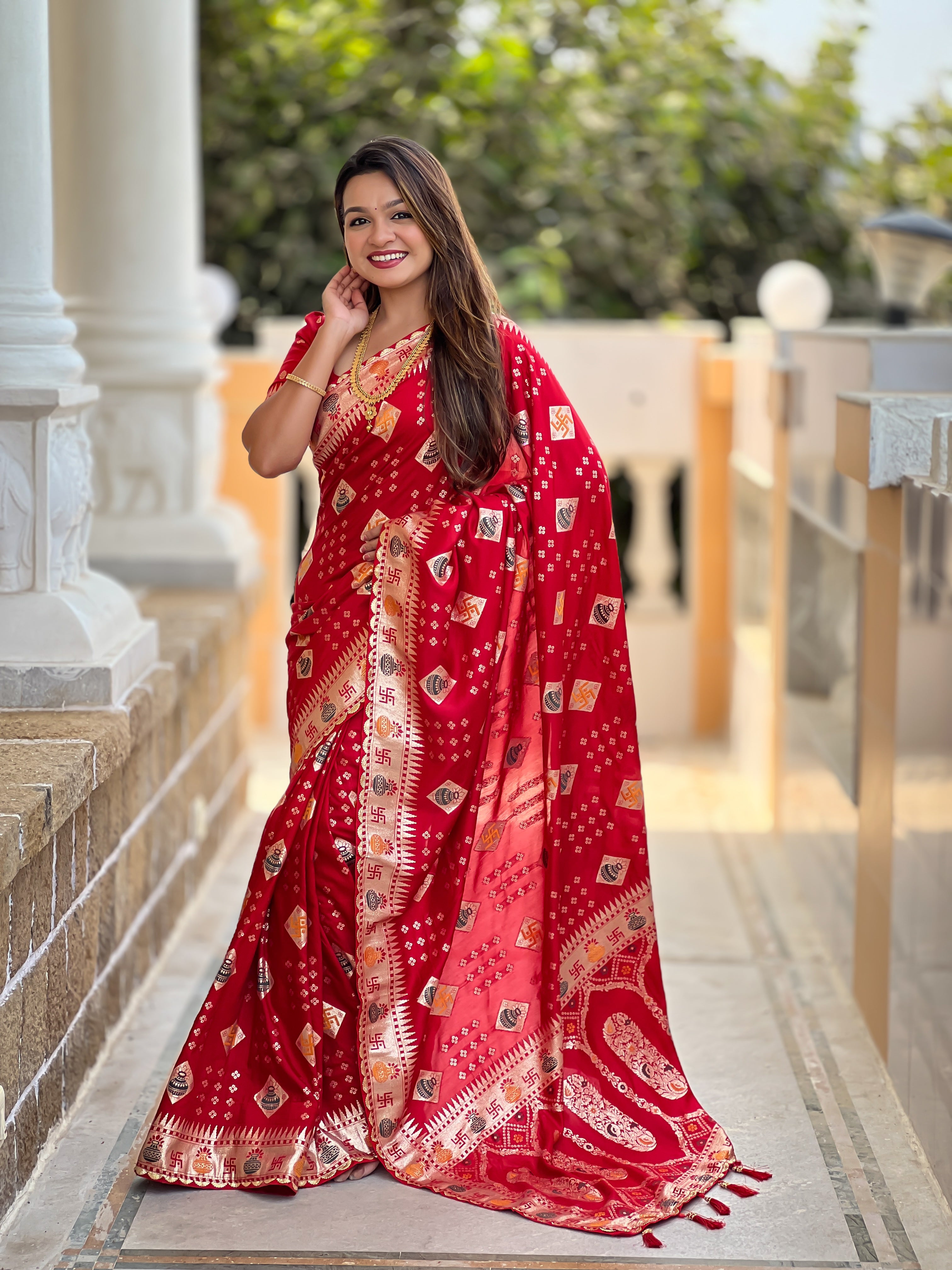 Red Designer Soft Dola Silk Saree