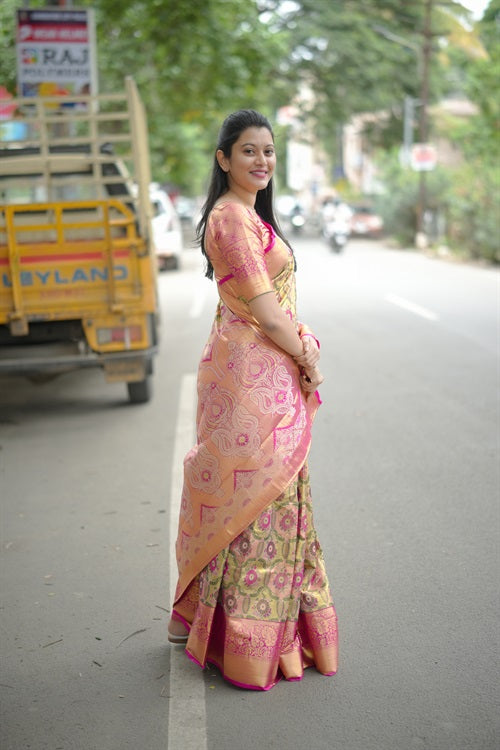 Red Green Bridal Kanjivaram Semi Silk Saree