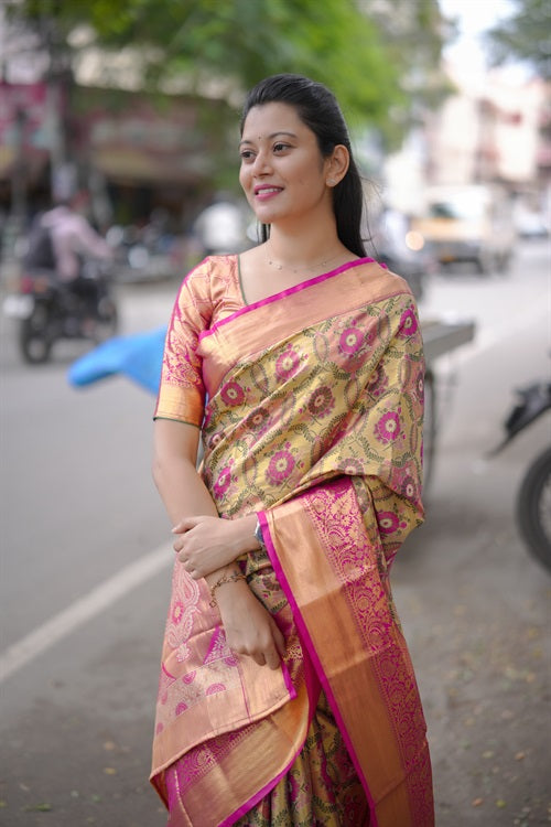 Red Green Bridal Kanjivaram Semi Silk Saree