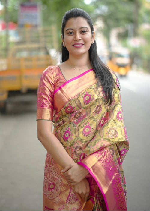 Red Green Bridal Kanjivaram Semi Silk Saree