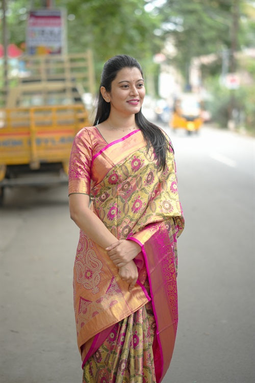 Red Green Bridal Kanjivaram Semi Silk Saree