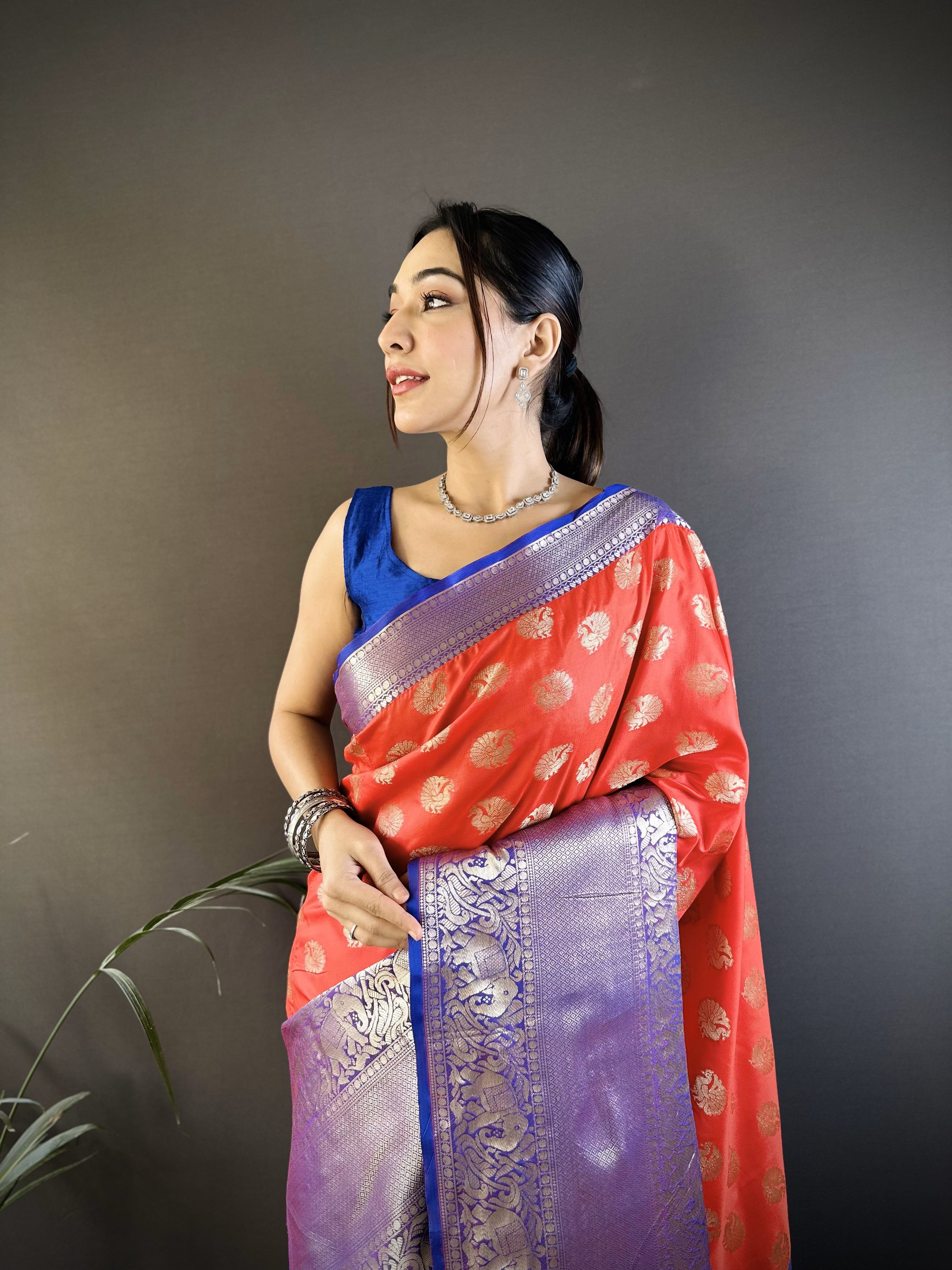 Red Handloom Kanjivaram Katan Silk Saree