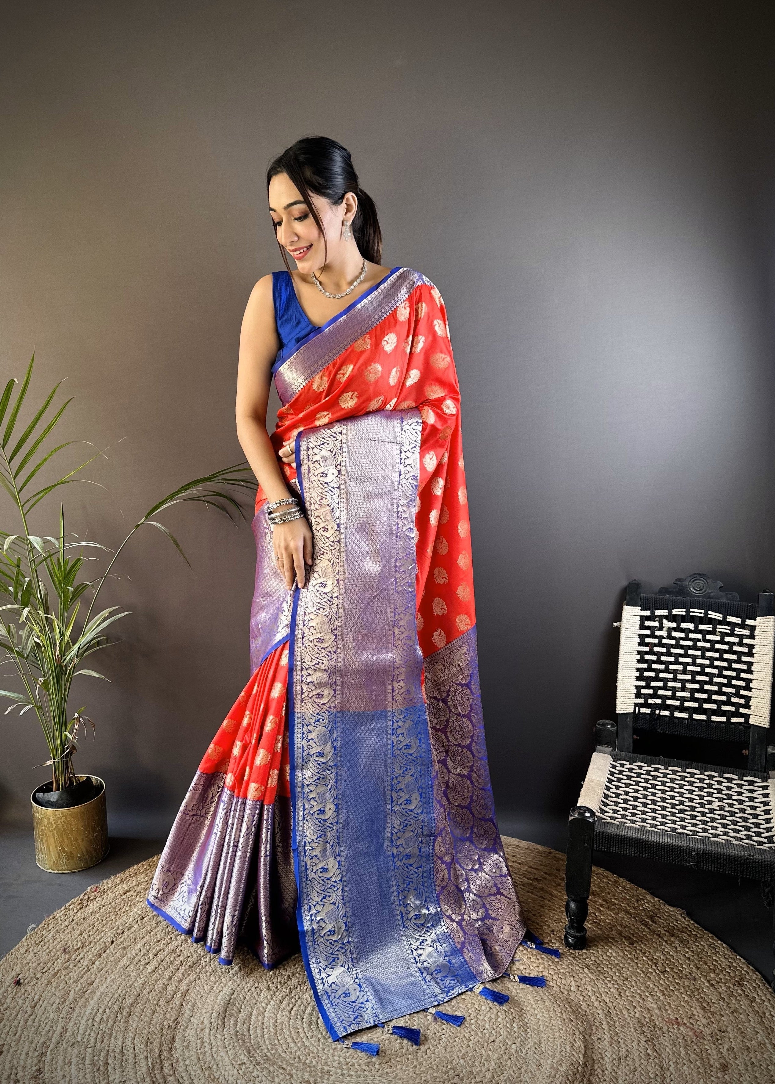 Red Handloom Kanjivaram Katan Silk Saree