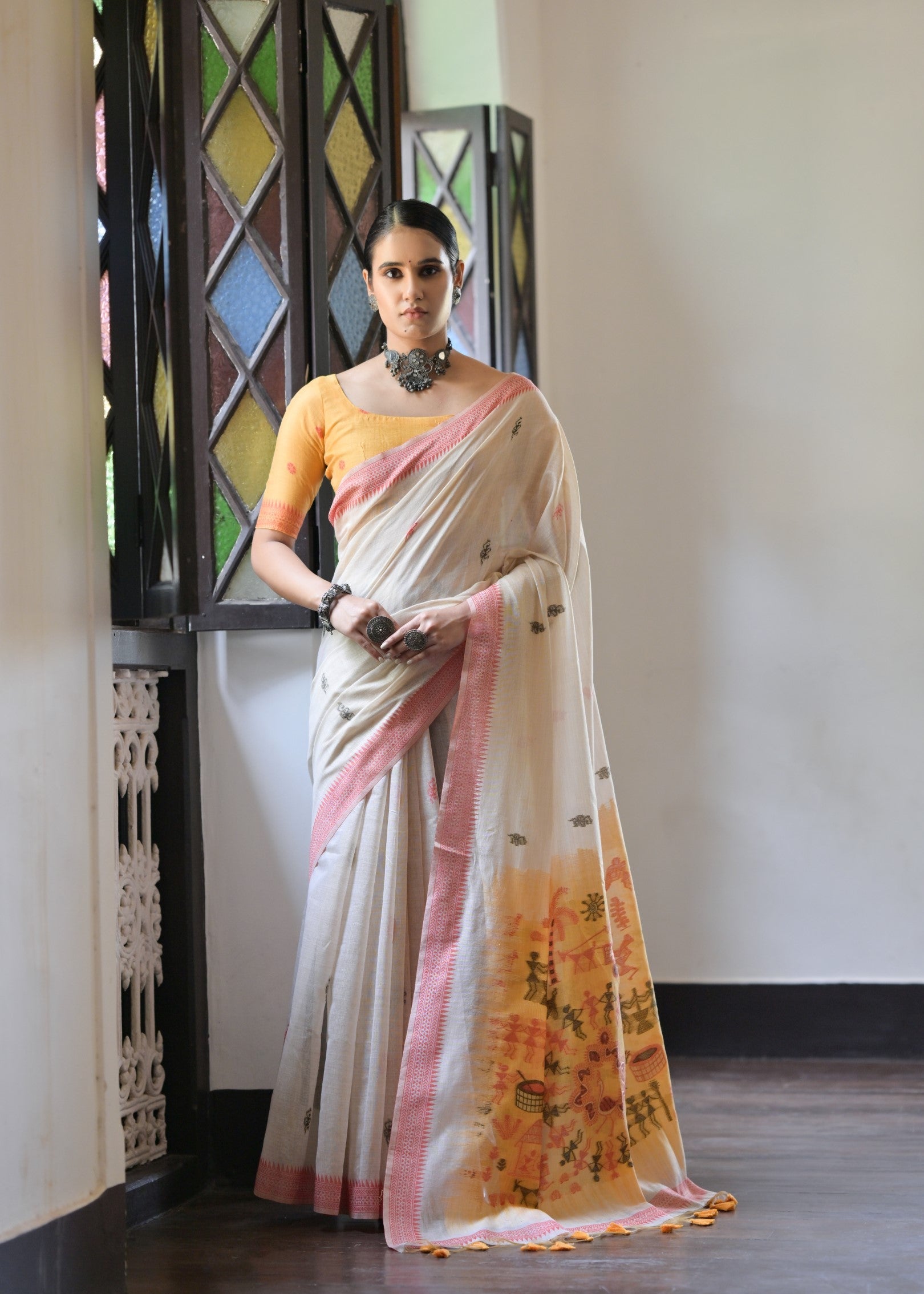 Red Muga Cotton Saree