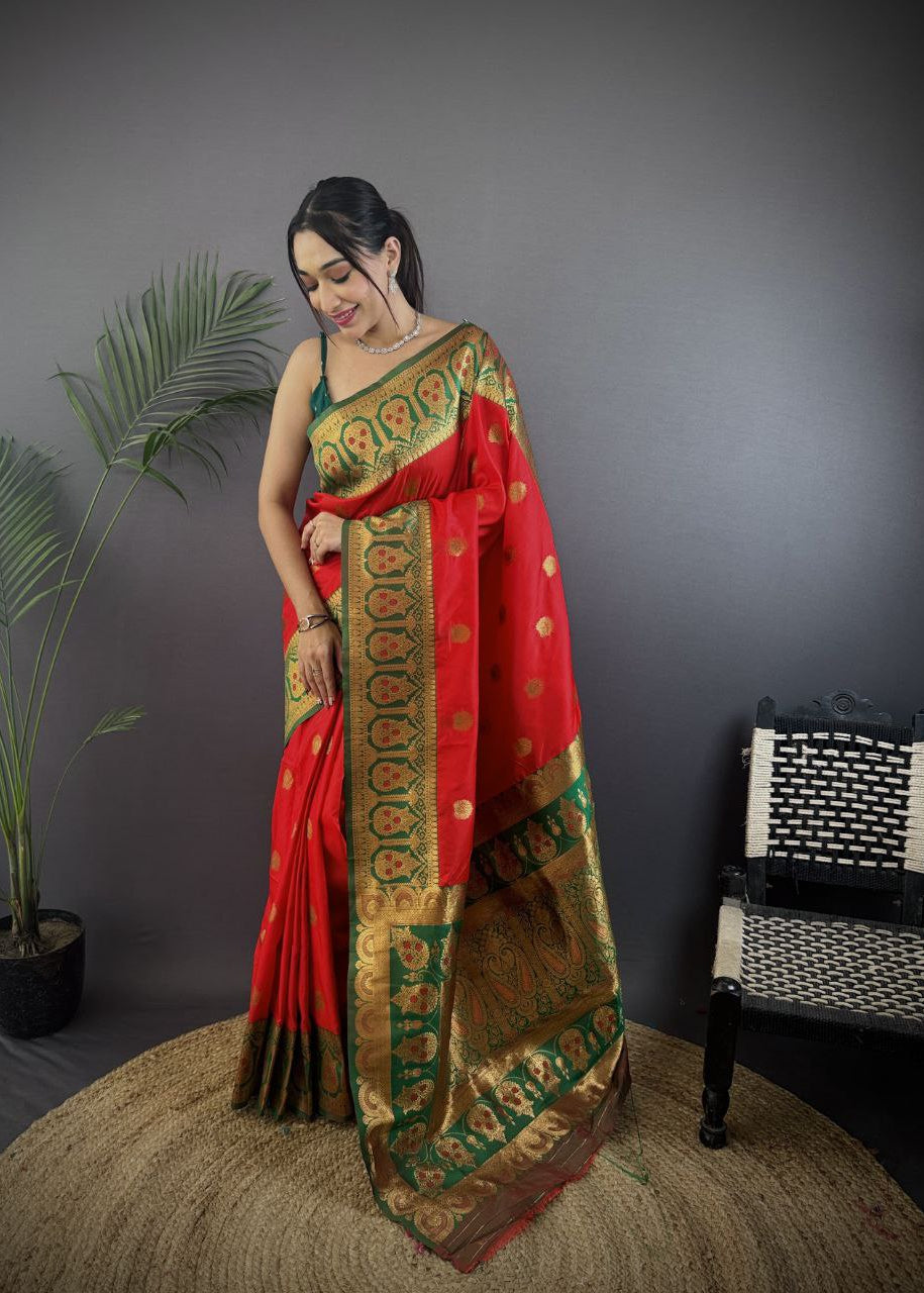 Red Pure Soft Banarasi Silk Saree
