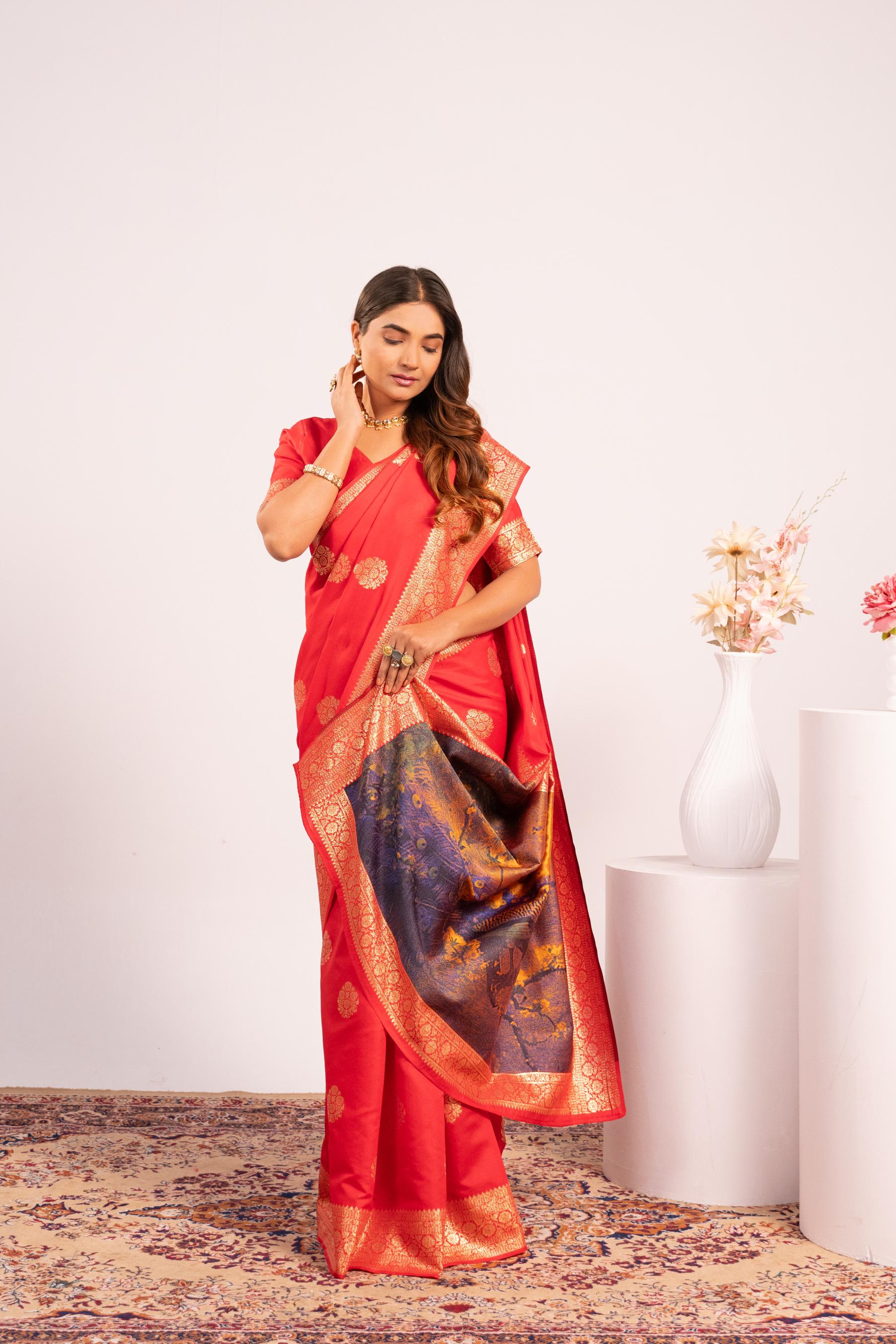Red Soft Banarasi Silk Saree