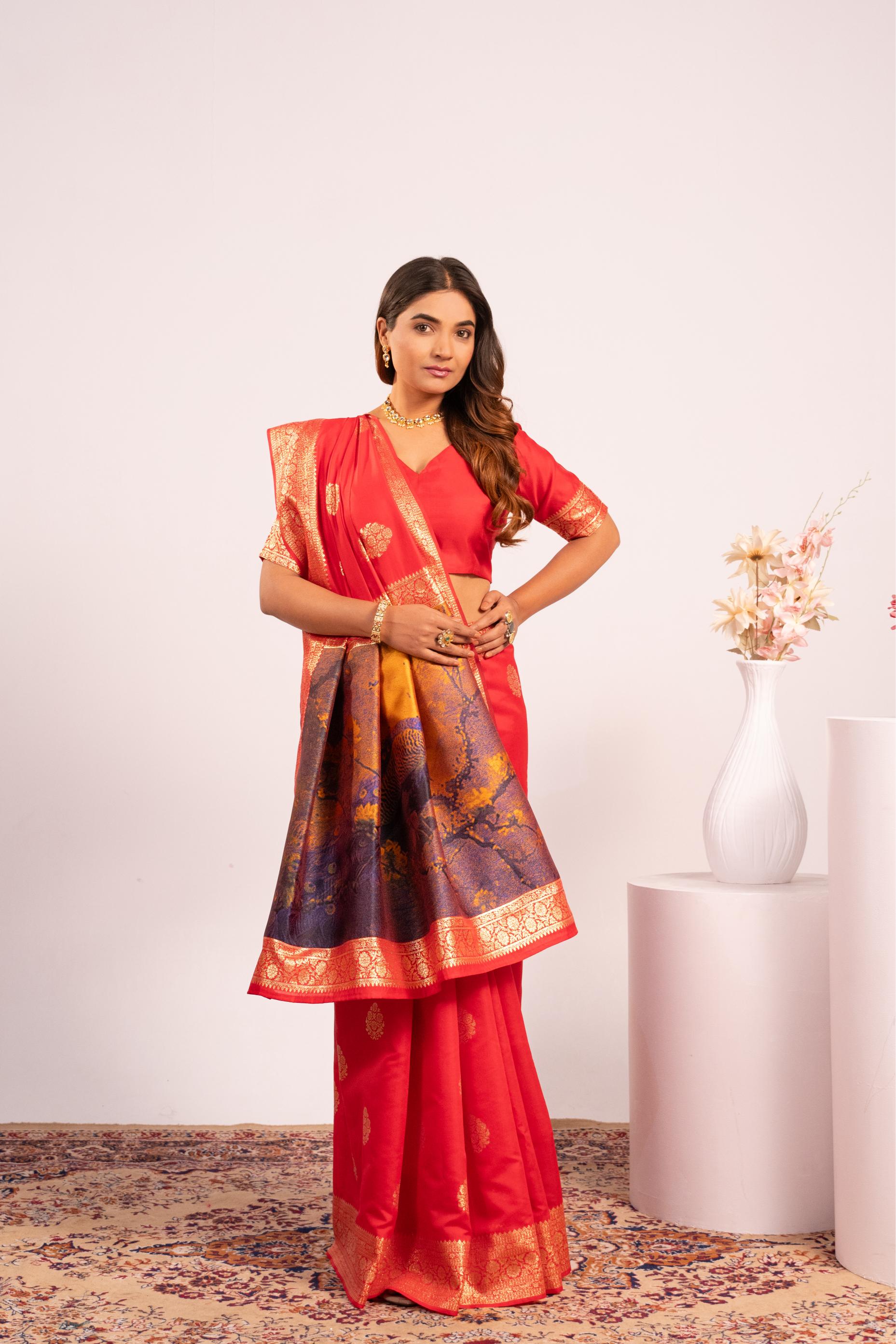 Red Soft Banarasi Silk Saree