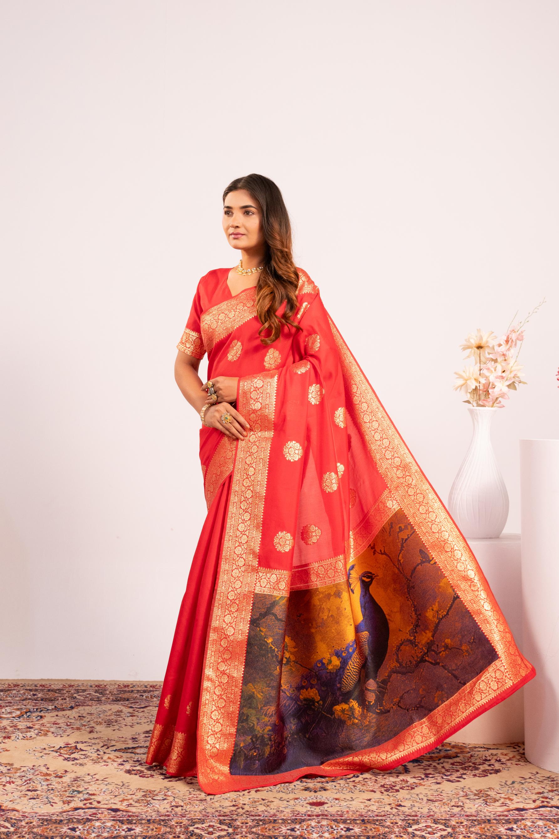 Red Soft Banarasi Silk Saree