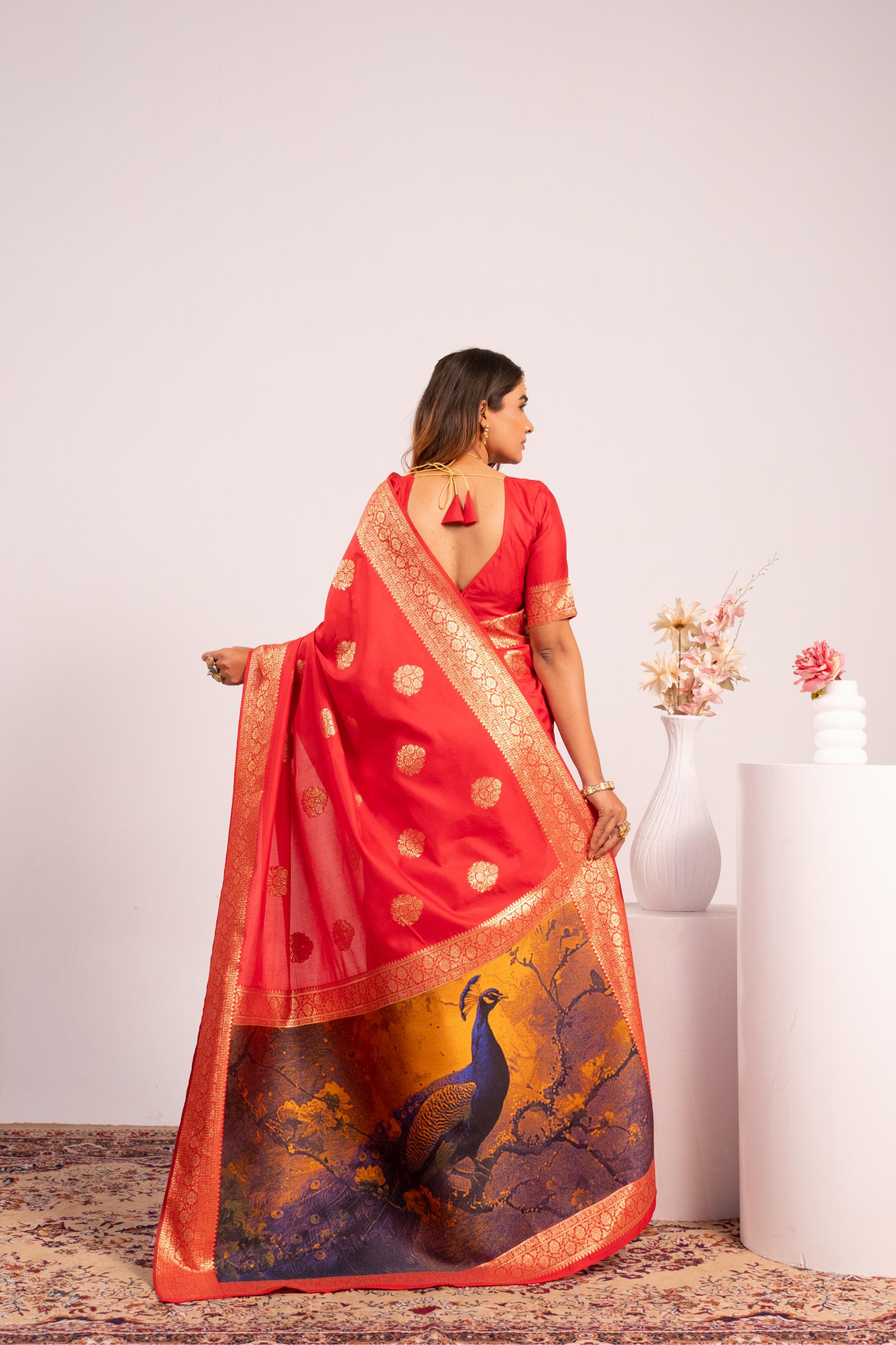 Red Soft Banarasi Silk Saree