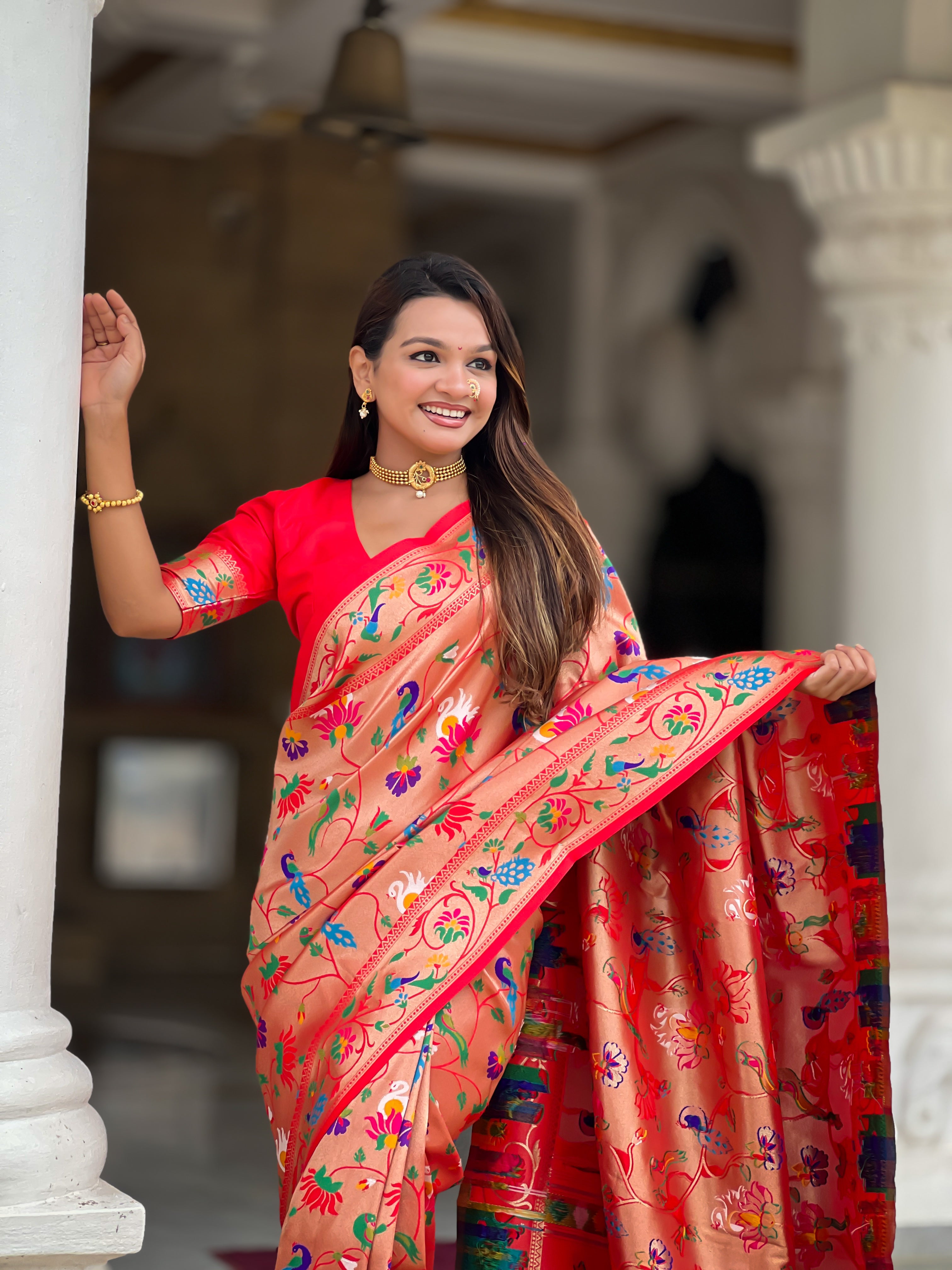 Red Soft Kanjivaram Paithani Silk Saree