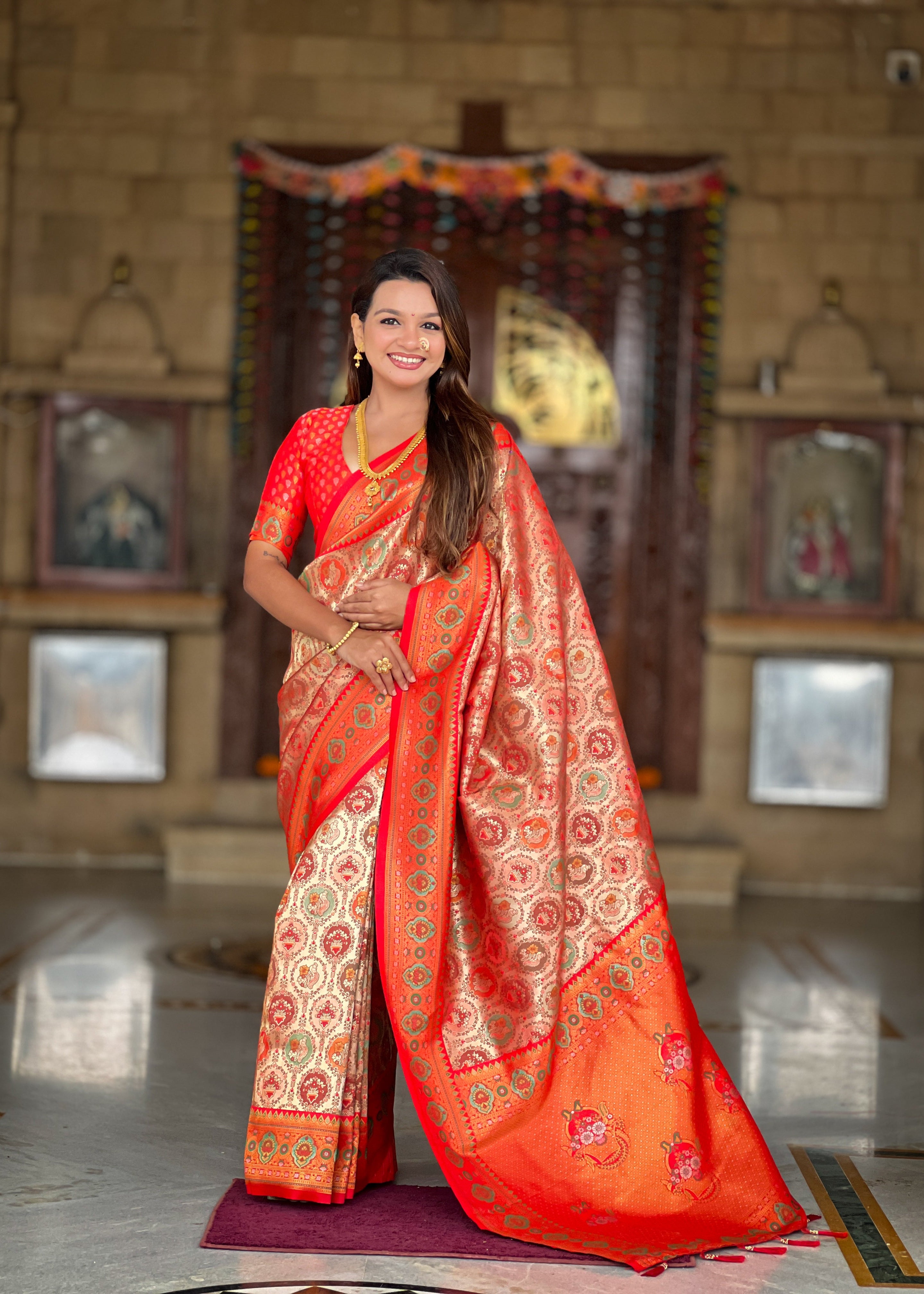 Red Soft Kanjivaram Paithani Silk Saree