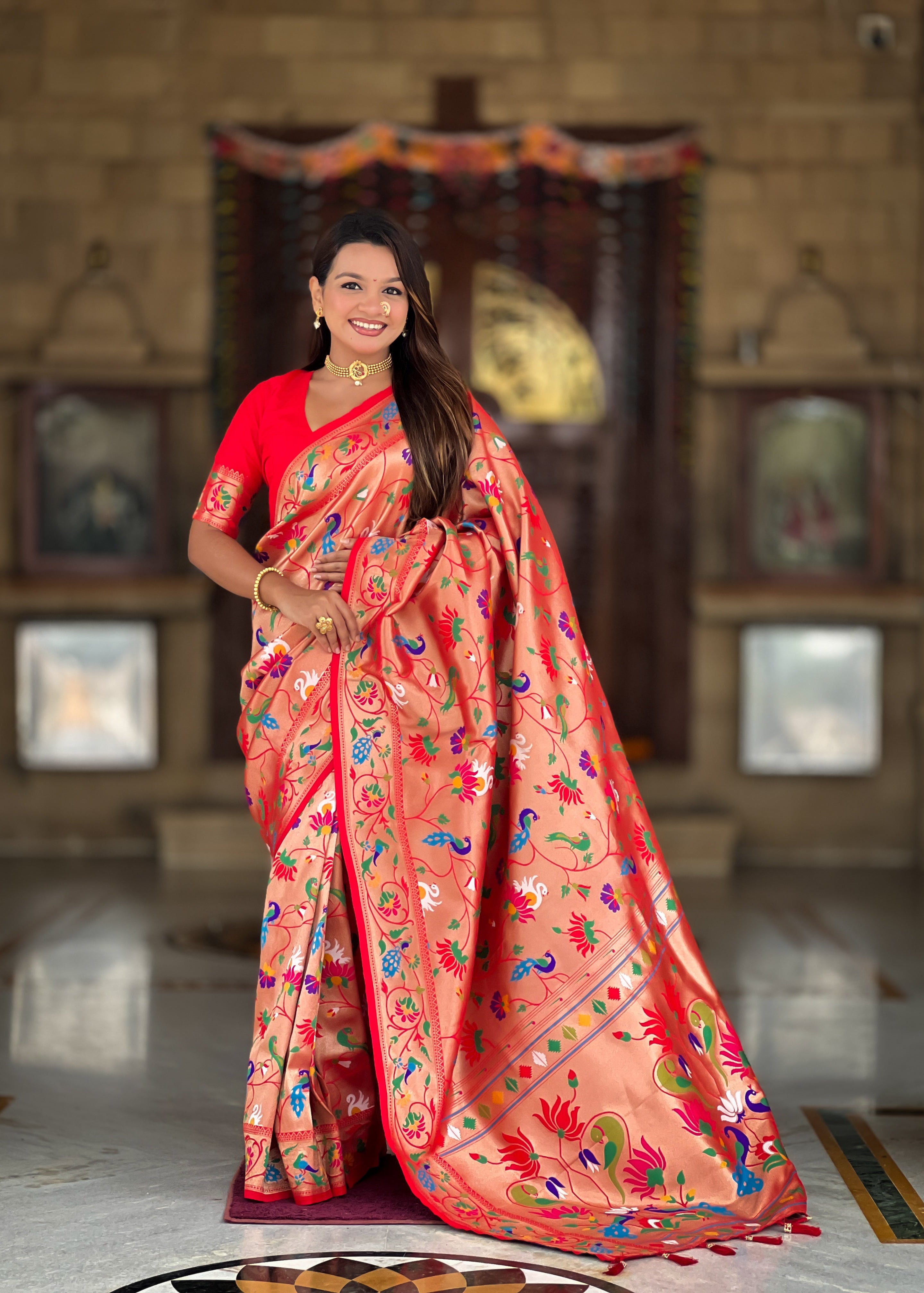 Red Soft Kanjivaram Paithani Silk Saree