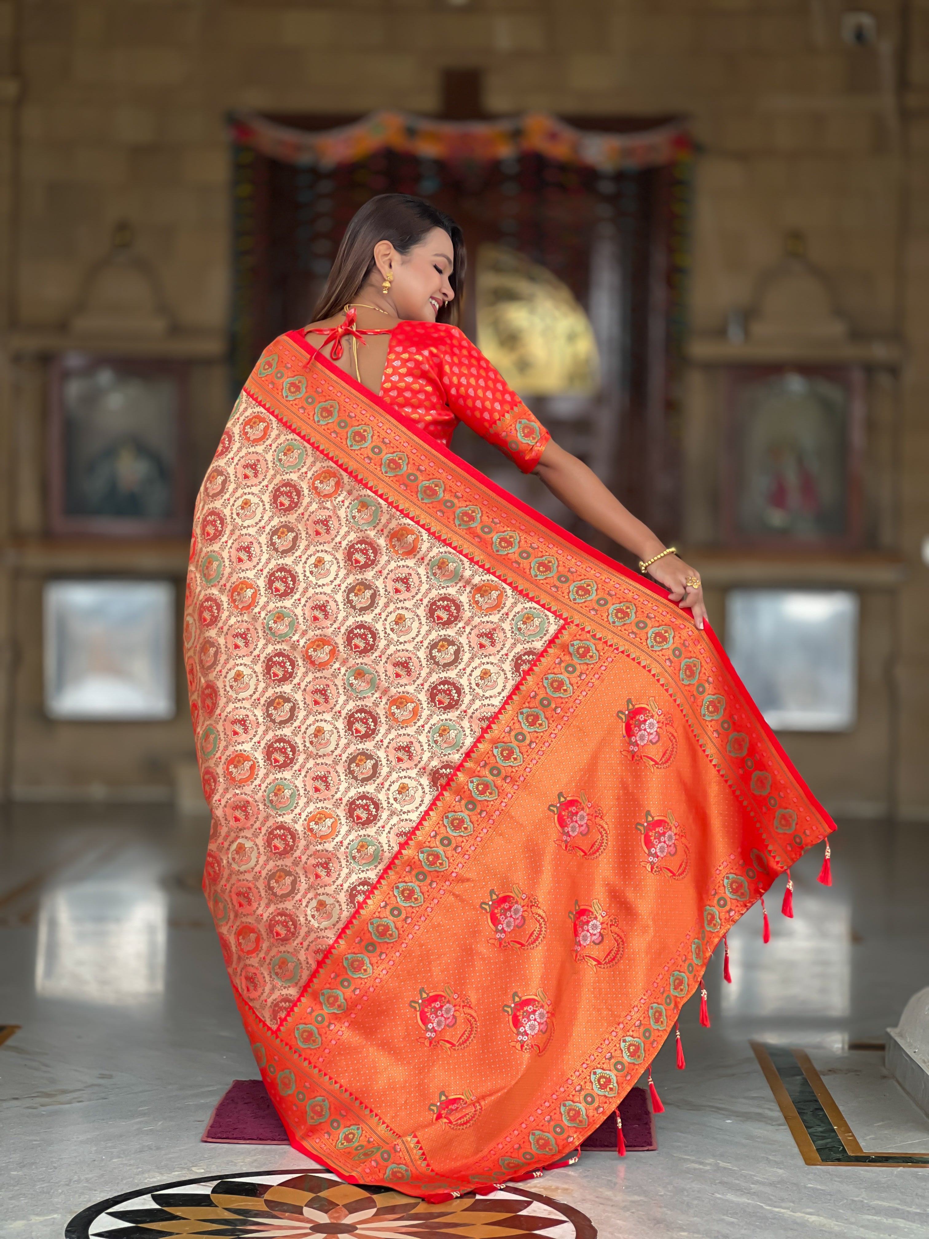 Red Soft Kanjivaram Paithani Silk Saree