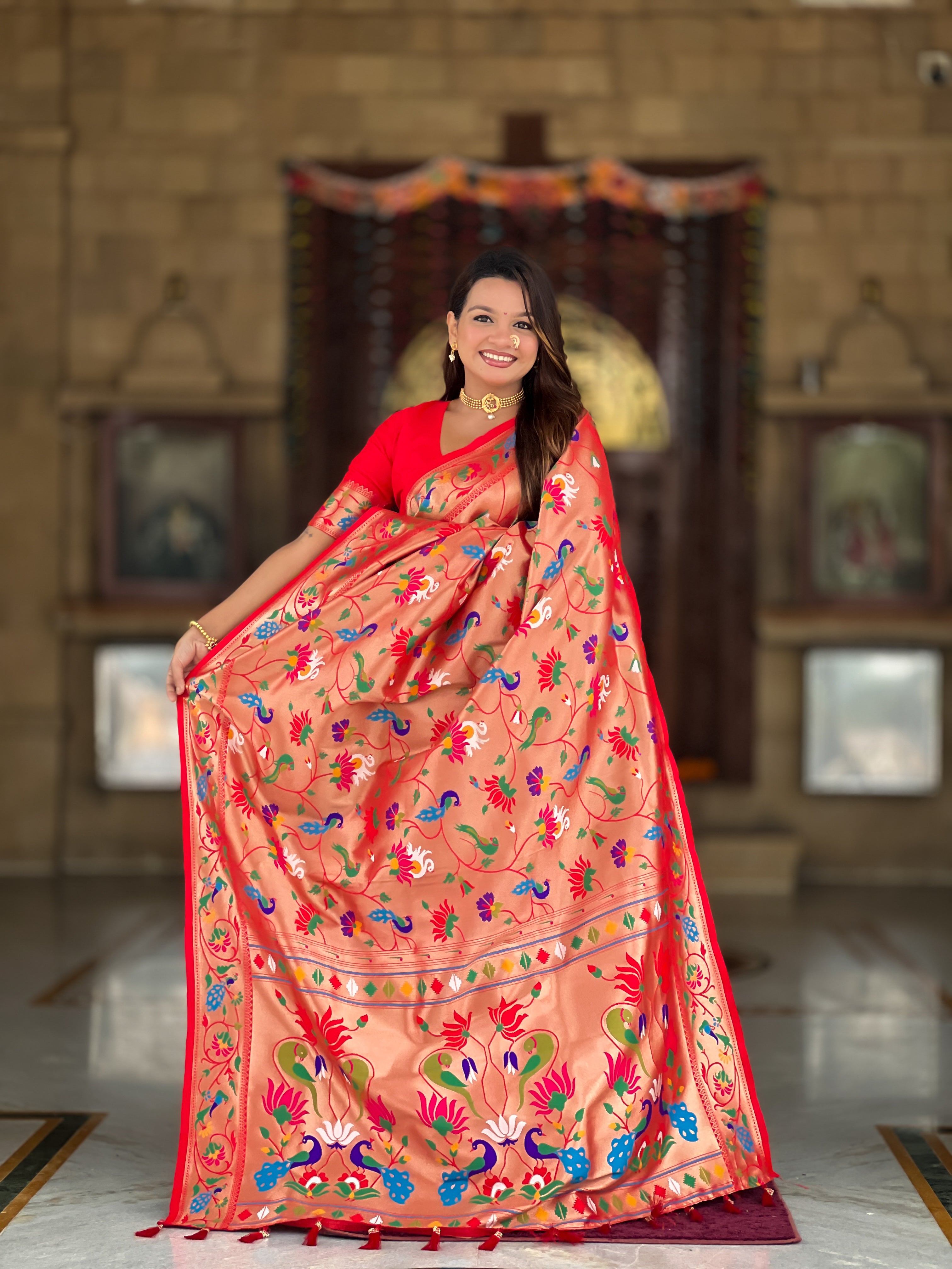 Red Soft Kanjivaram Paithani Silk Saree