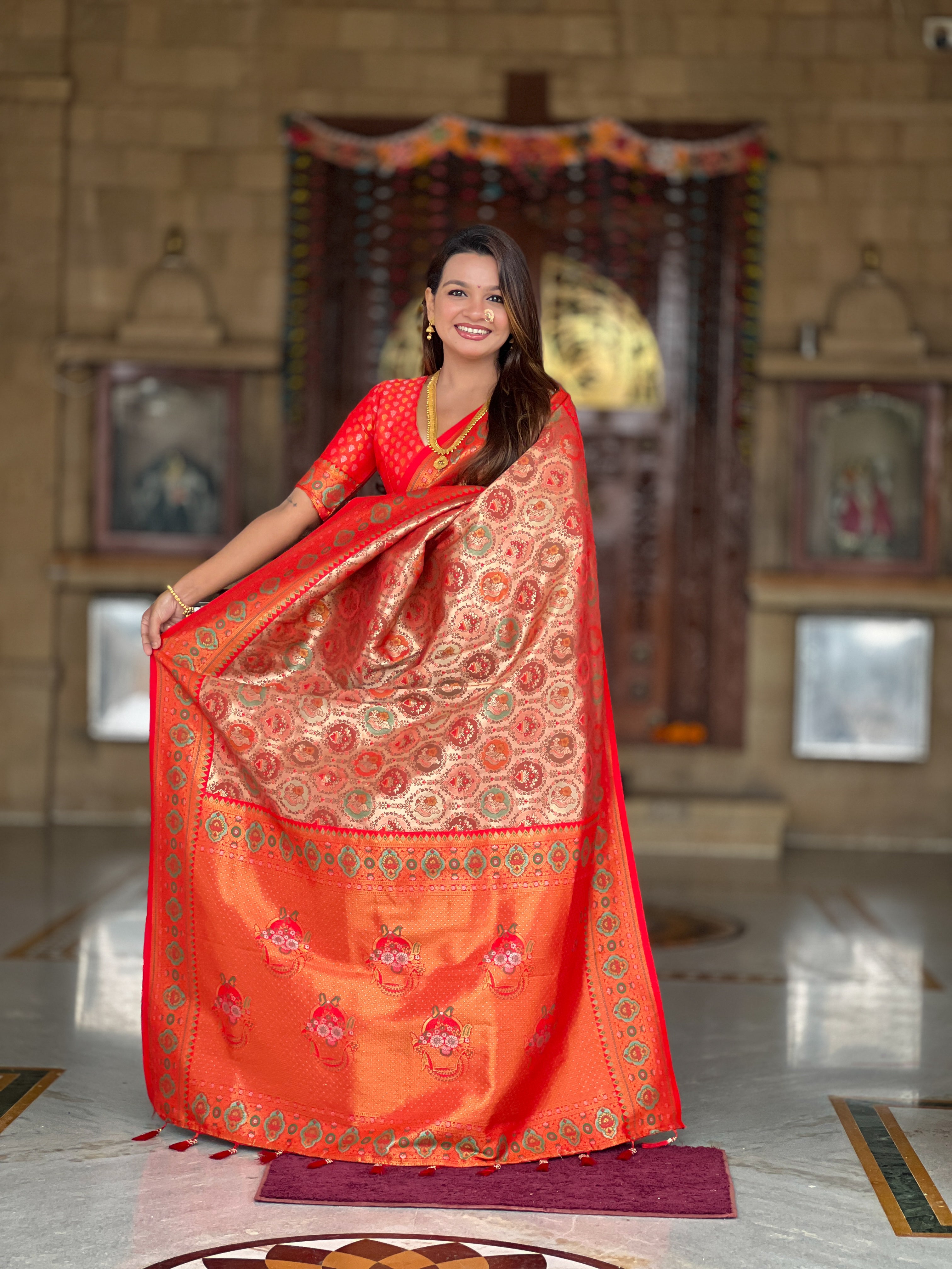 Red Soft Kanjivaram Paithani Silk Saree