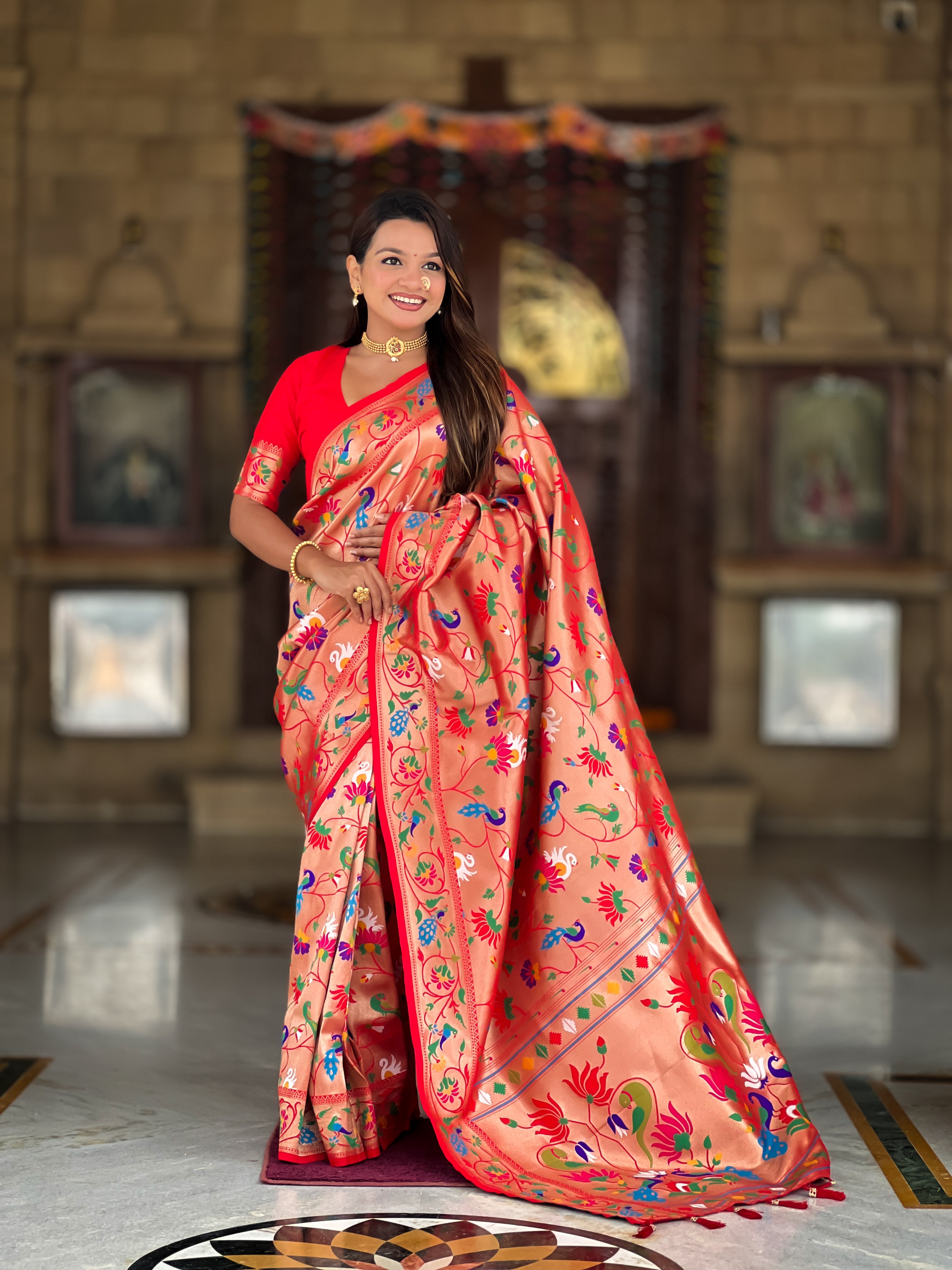 Red Soft Kanjivaram Paithani Silk Saree