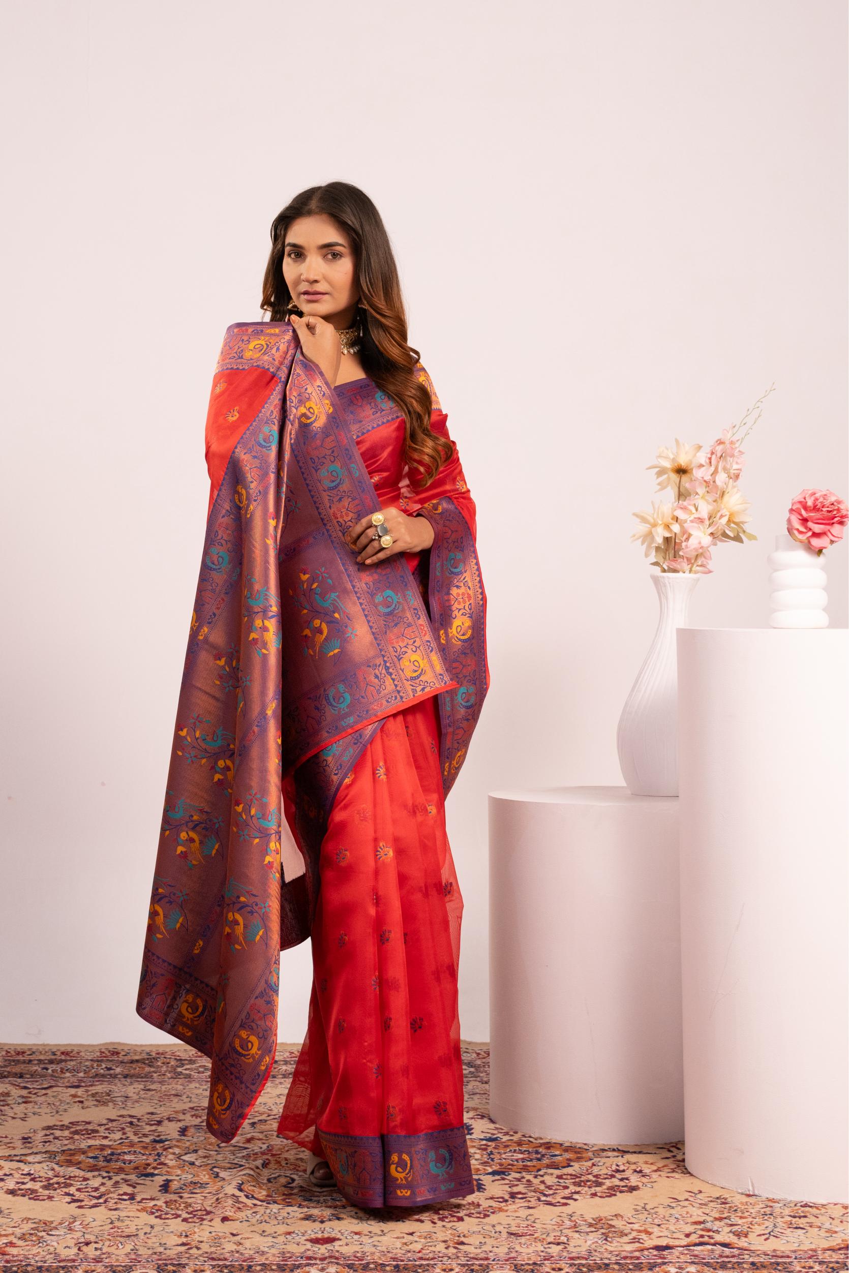 Red Tissue Silk Paithani Saree