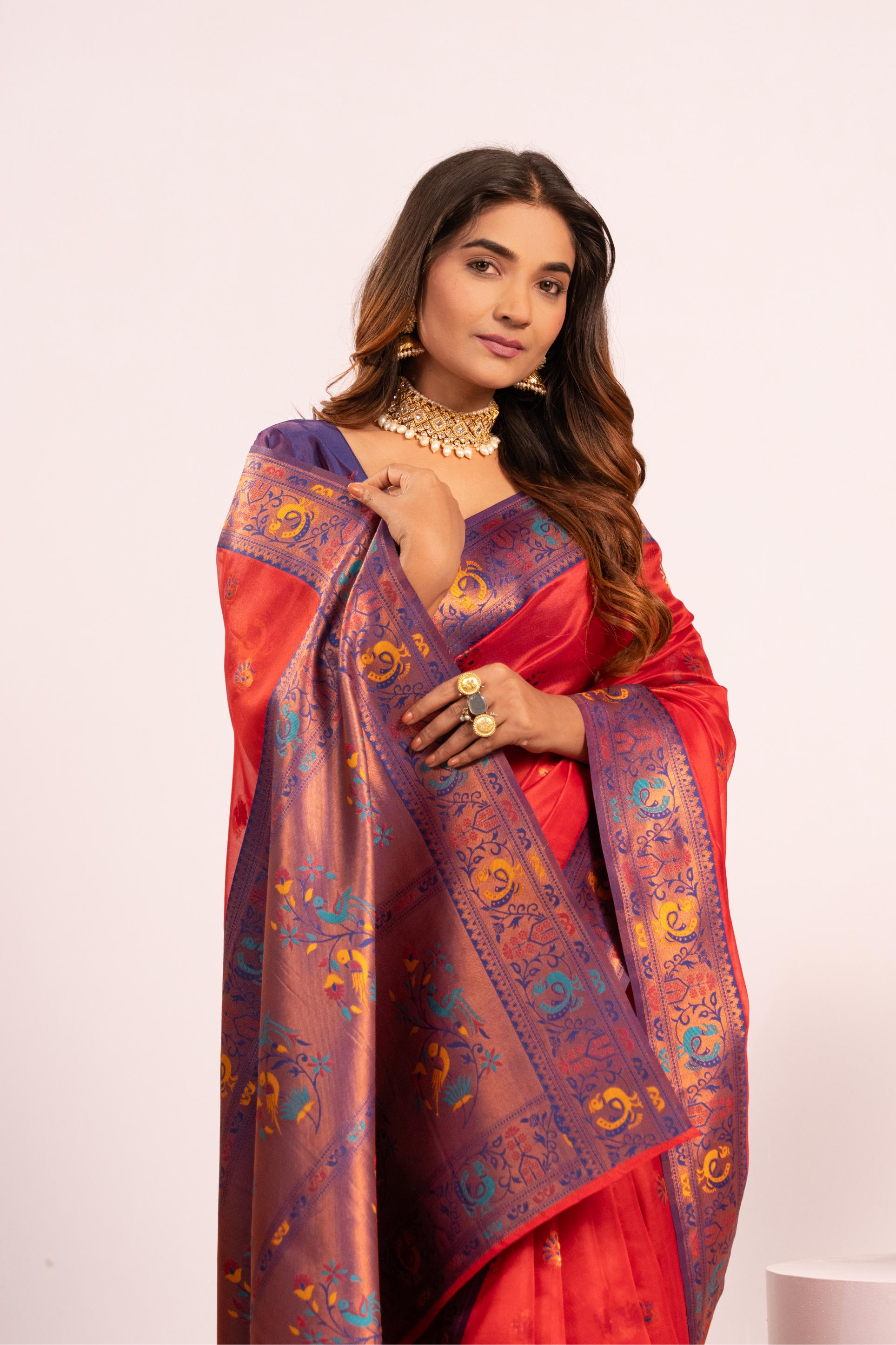 Red Tissue Silk Paithani Saree