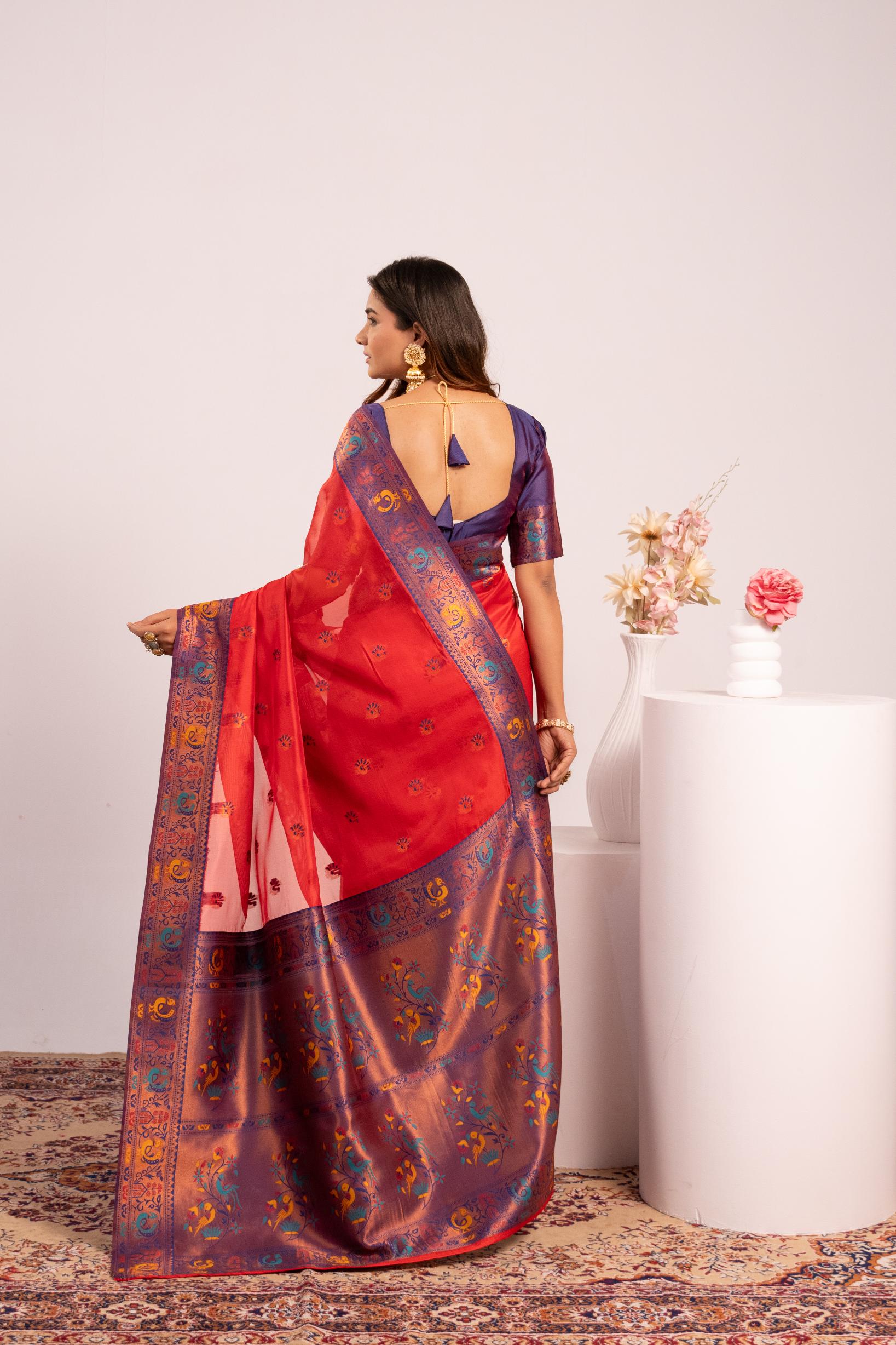 Red Tissue Silk Paithani Saree