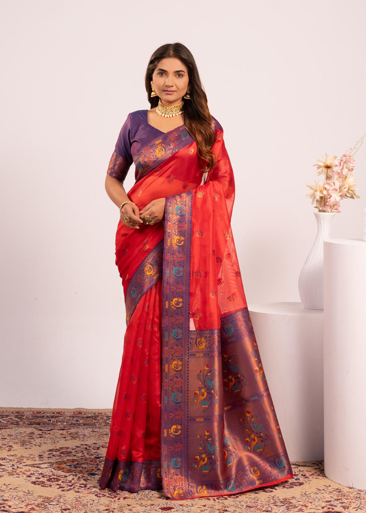 Red Tissue Silk Paithani Saree
