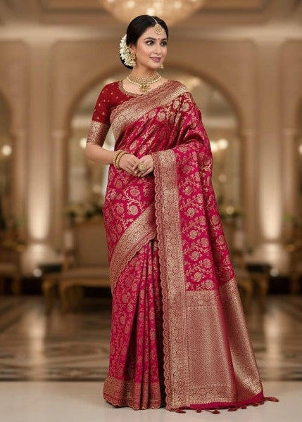 Rani Pink Traditional Litchi Silk Saree