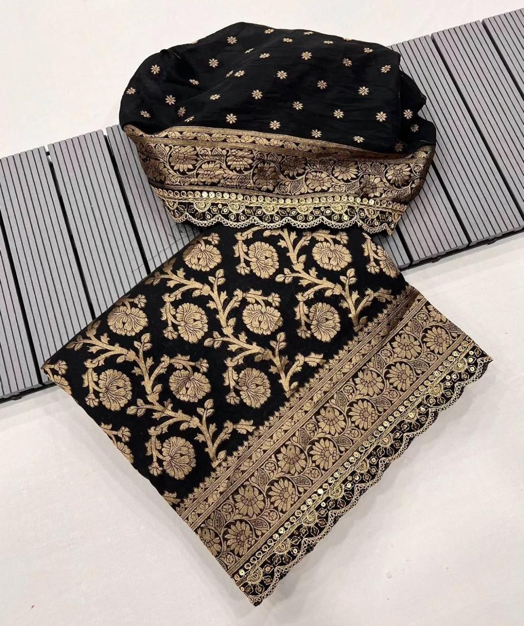 Black Traditional Litchi Silk Saree
