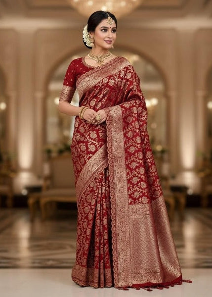 Red Traditional Litchi Silk Saree