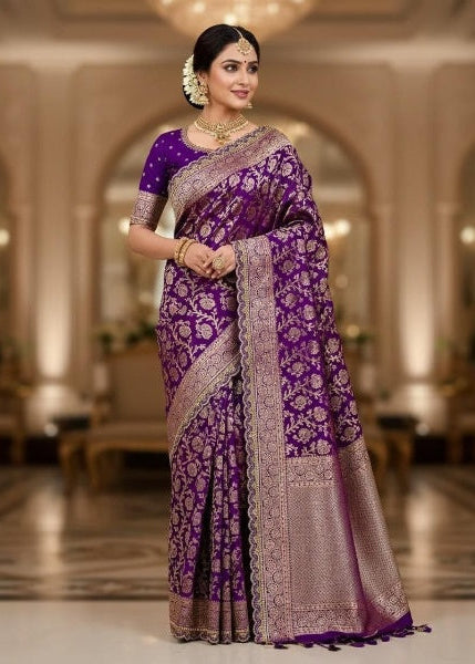 Purple Traditional Litchi Silk Saree