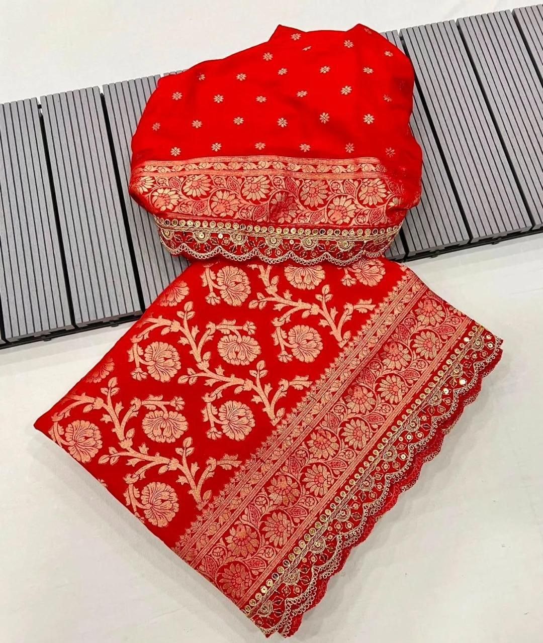Red Traditional Litchi Silk Saree