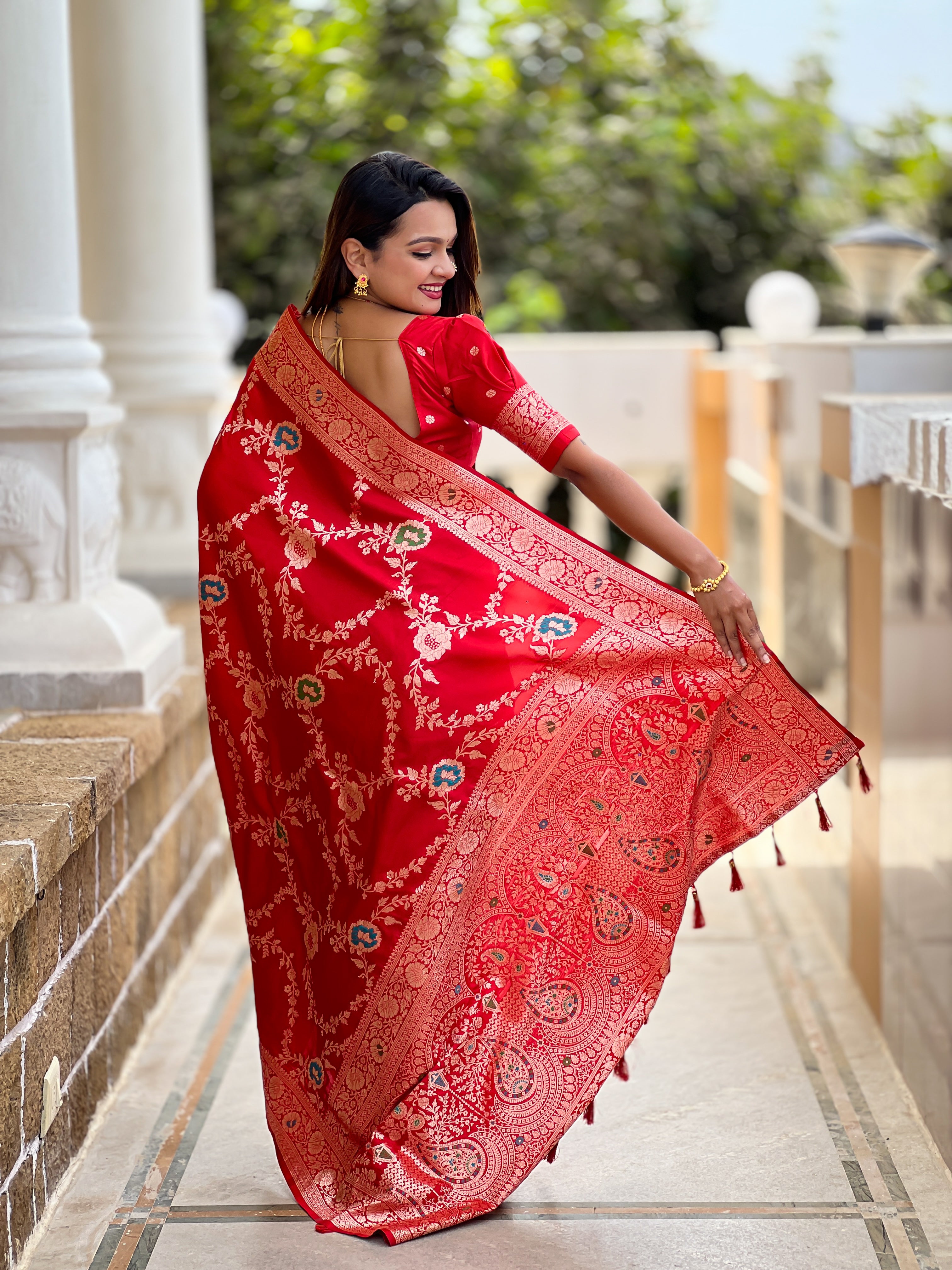 Red Wedding Wear Soft Banarasi Silk Saree