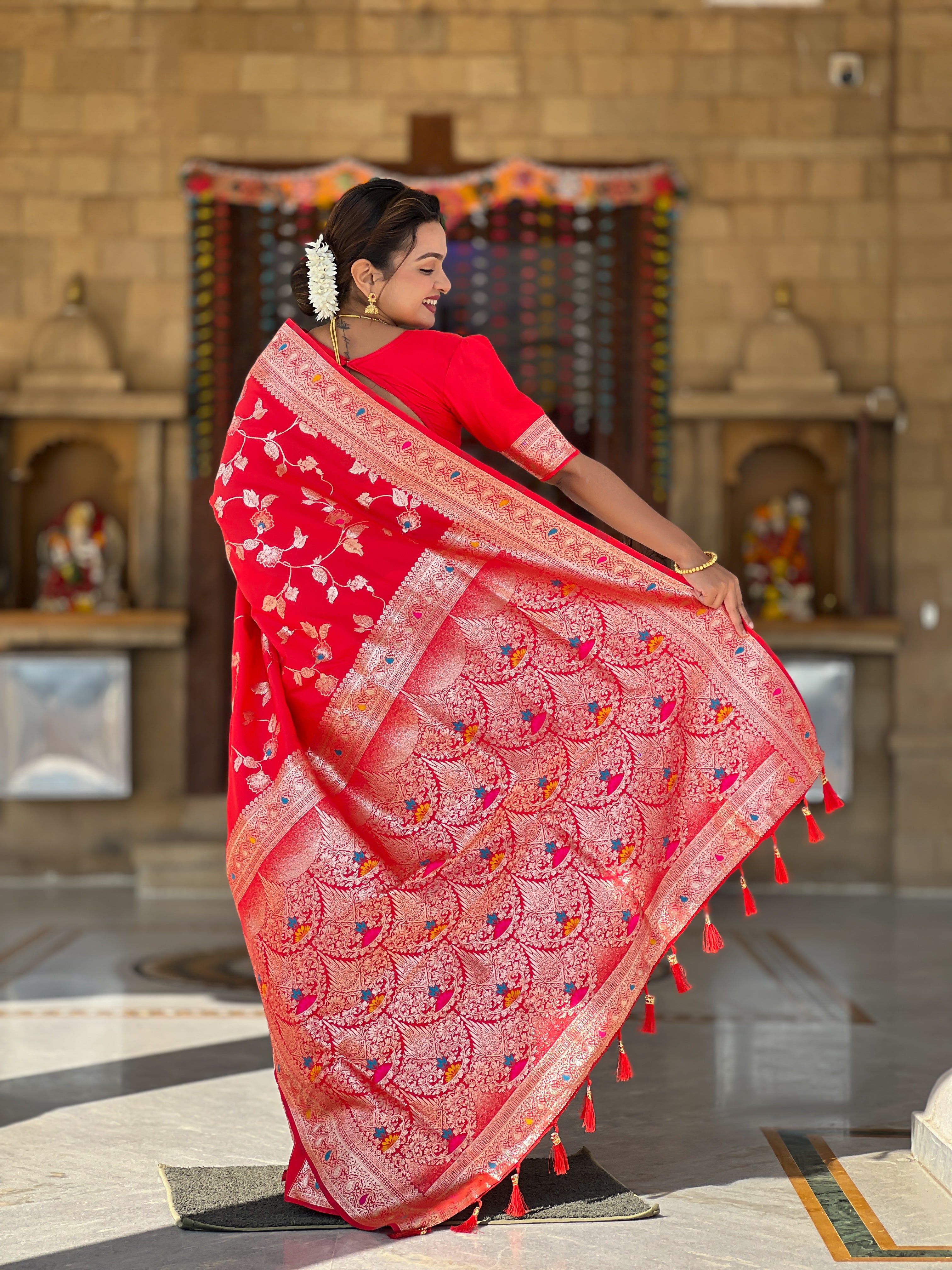Red Wedding Wear Soft Banarasi Silk Saree