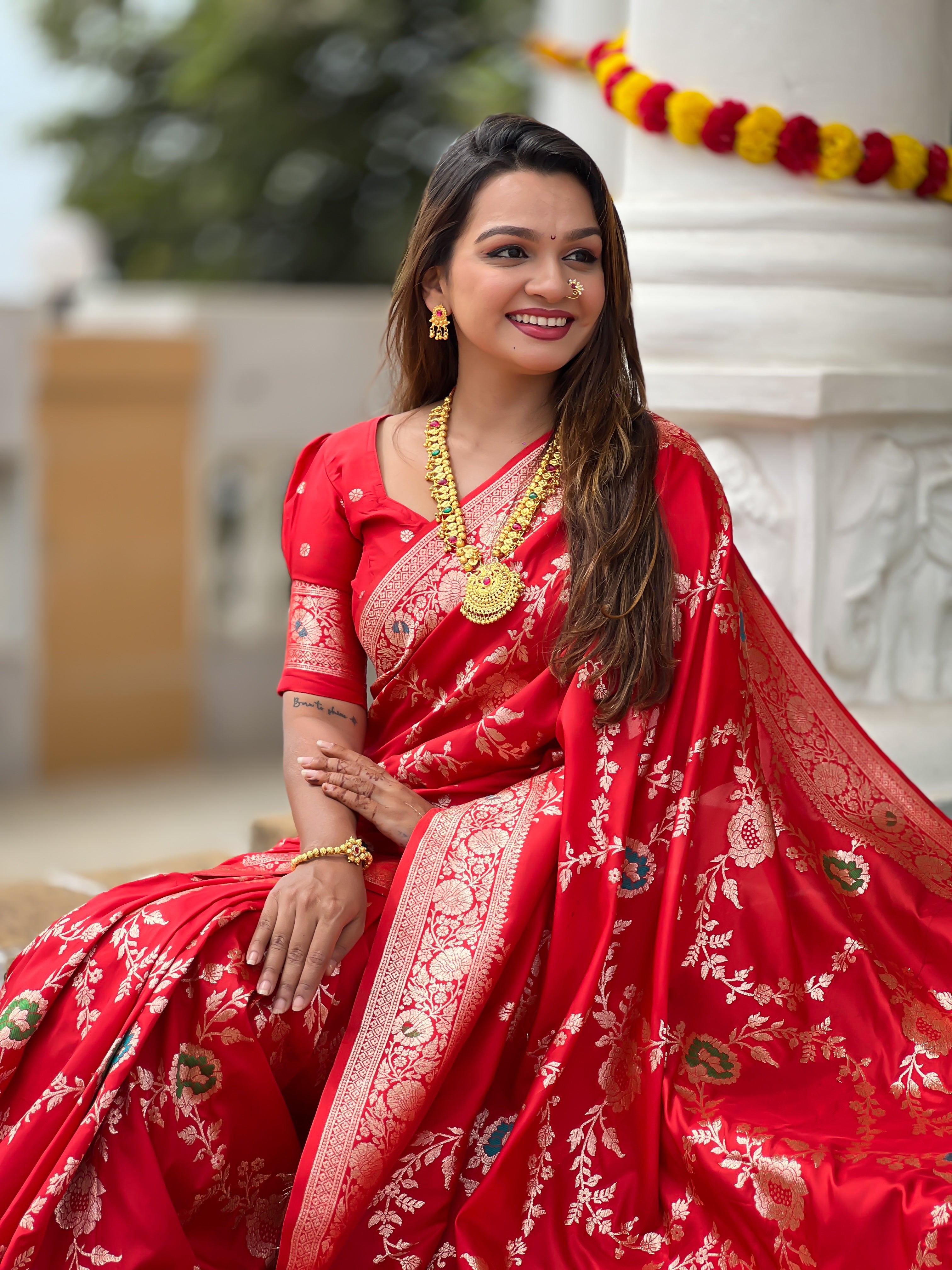 Red Wedding Wear Soft Banarasi Silk Saree