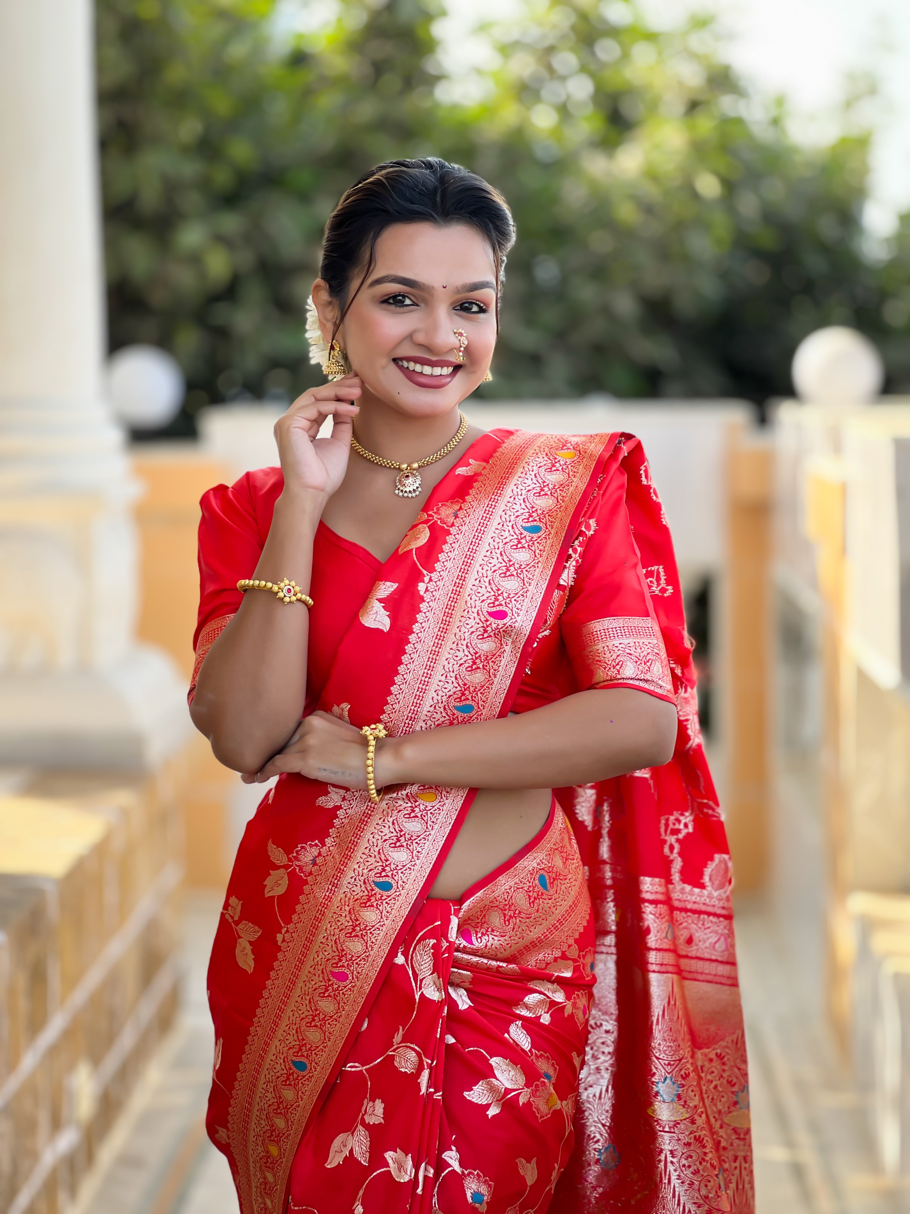 Red Wedding Wear Soft Banarasi Silk Saree