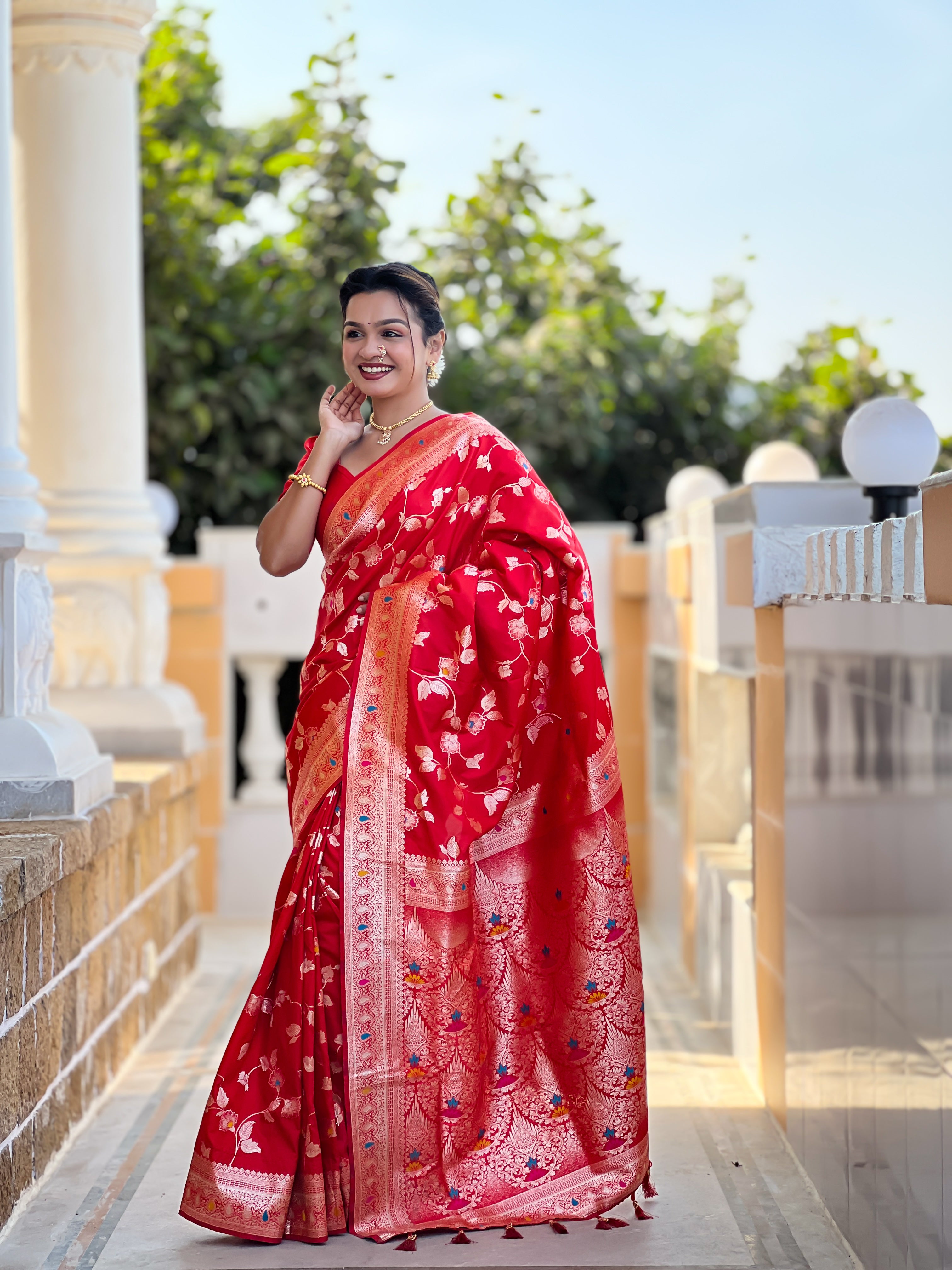 Red Wedding Wear Soft Banarasi Silk Saree