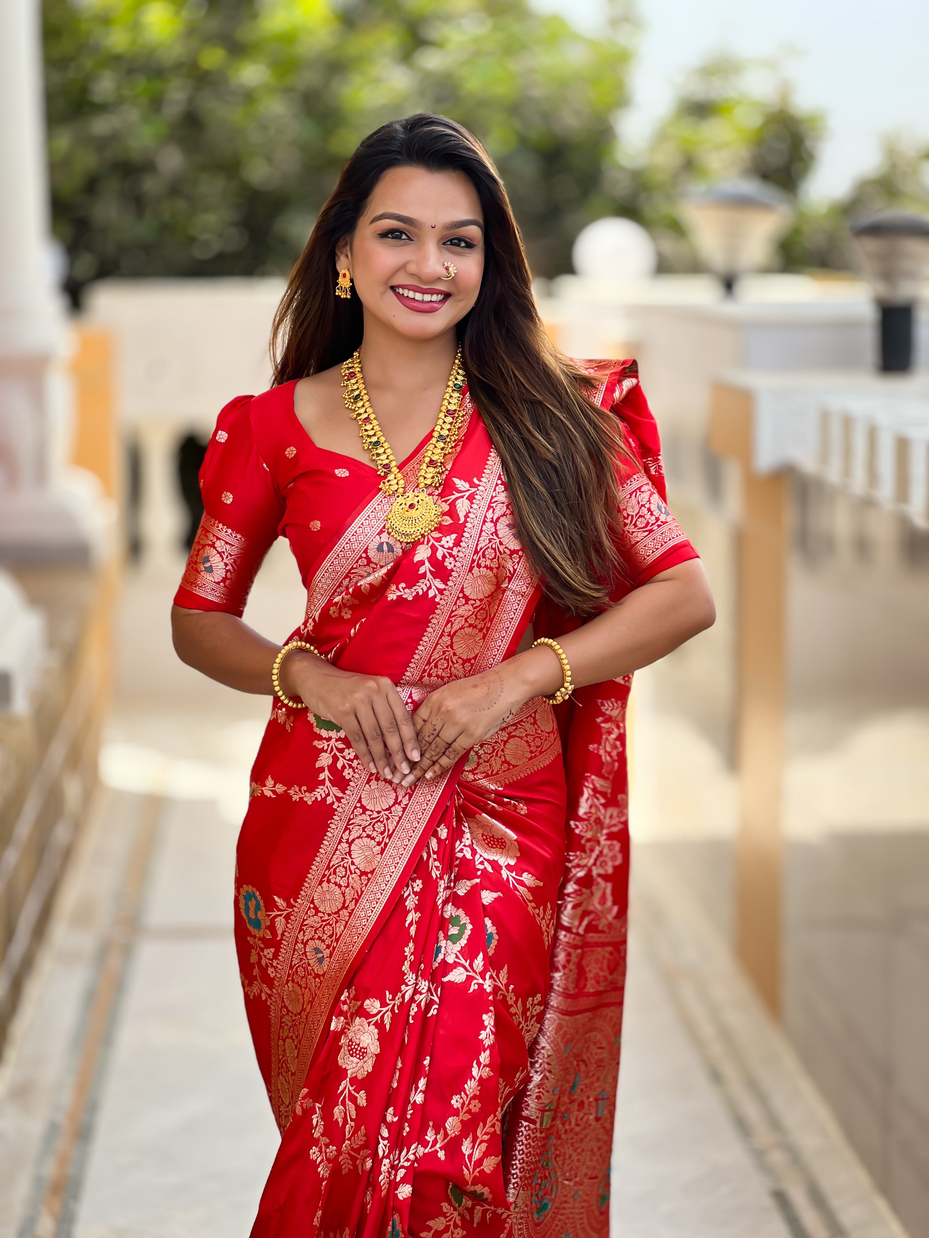 Red Wedding Wear Soft Banarasi Silk Saree