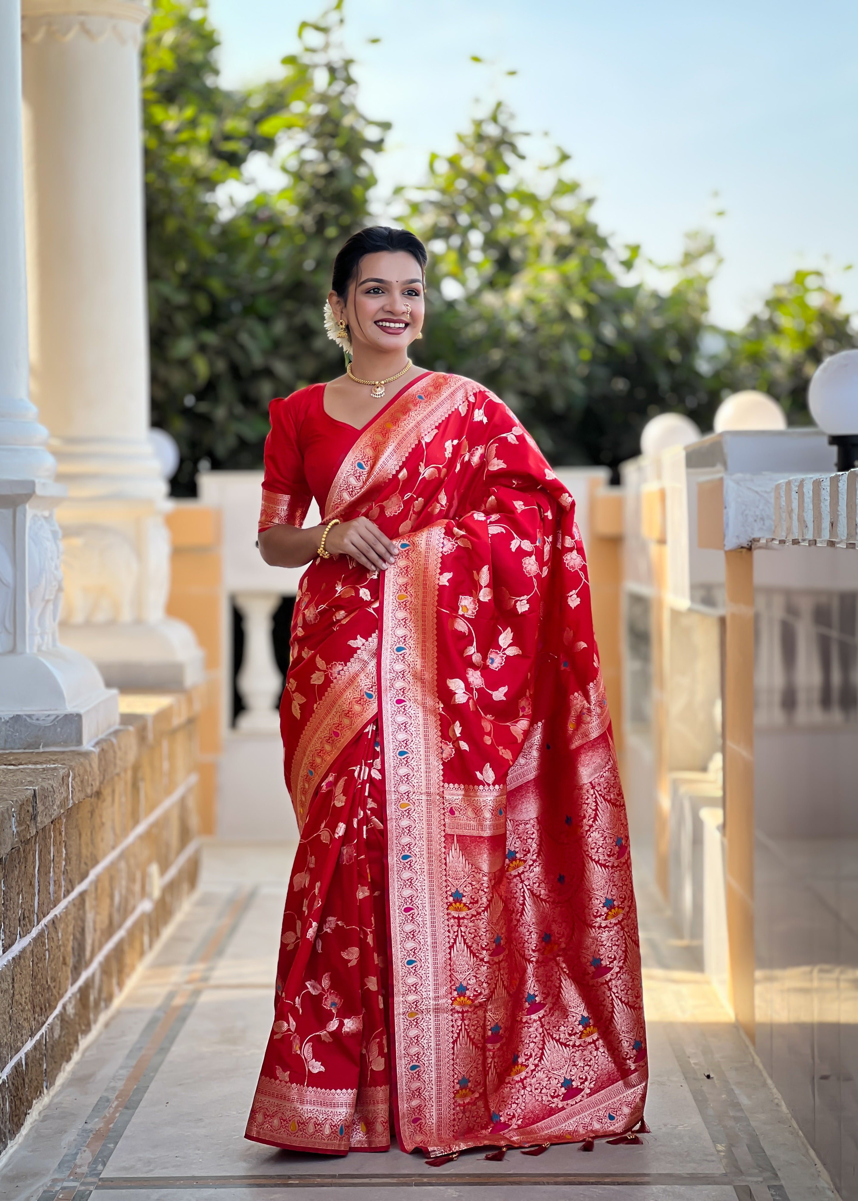 Red Wedding Wear Soft Banarasi Silk Saree