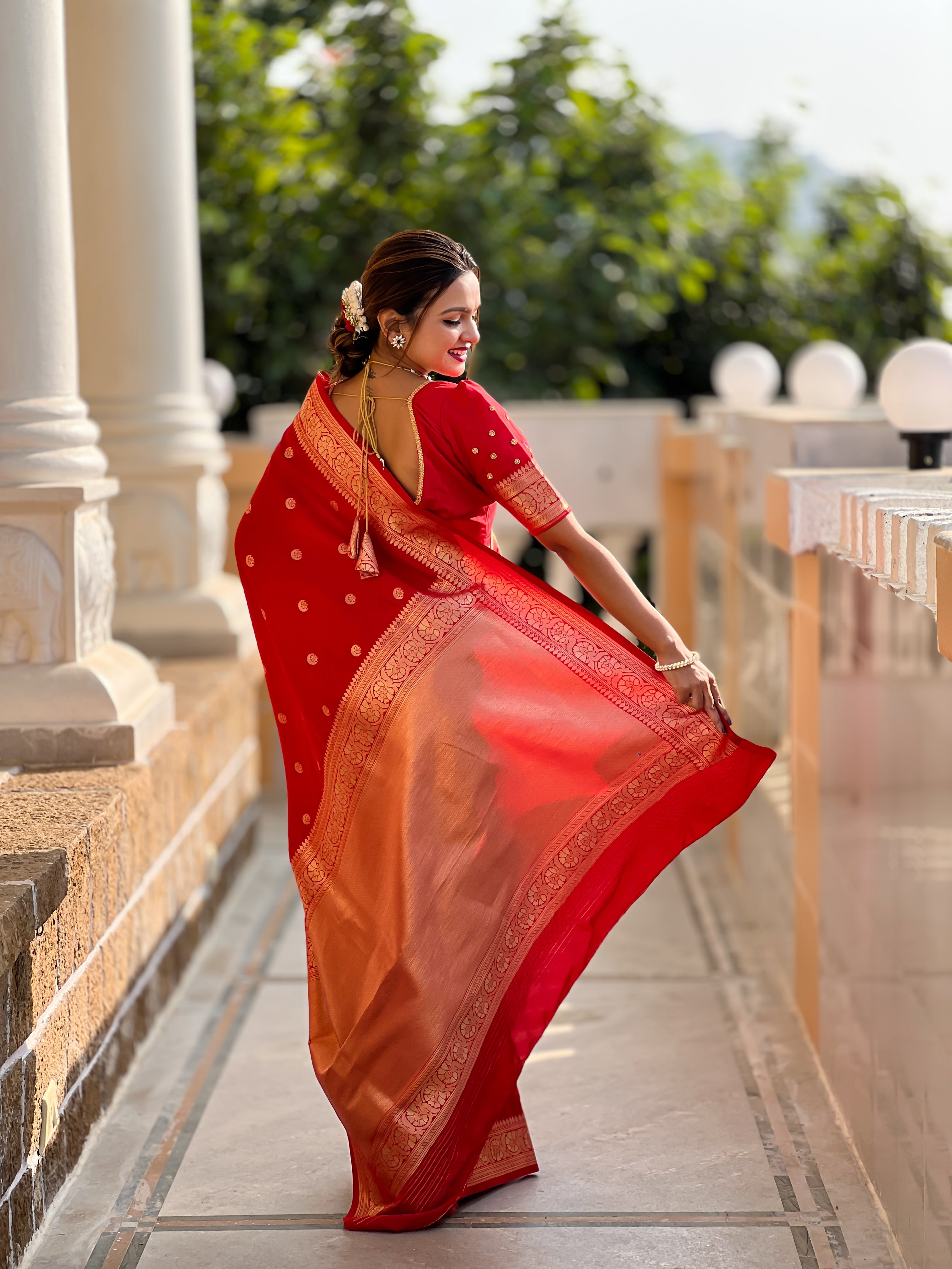 Red Wedding Wear Soft Banarasi Silk Saree