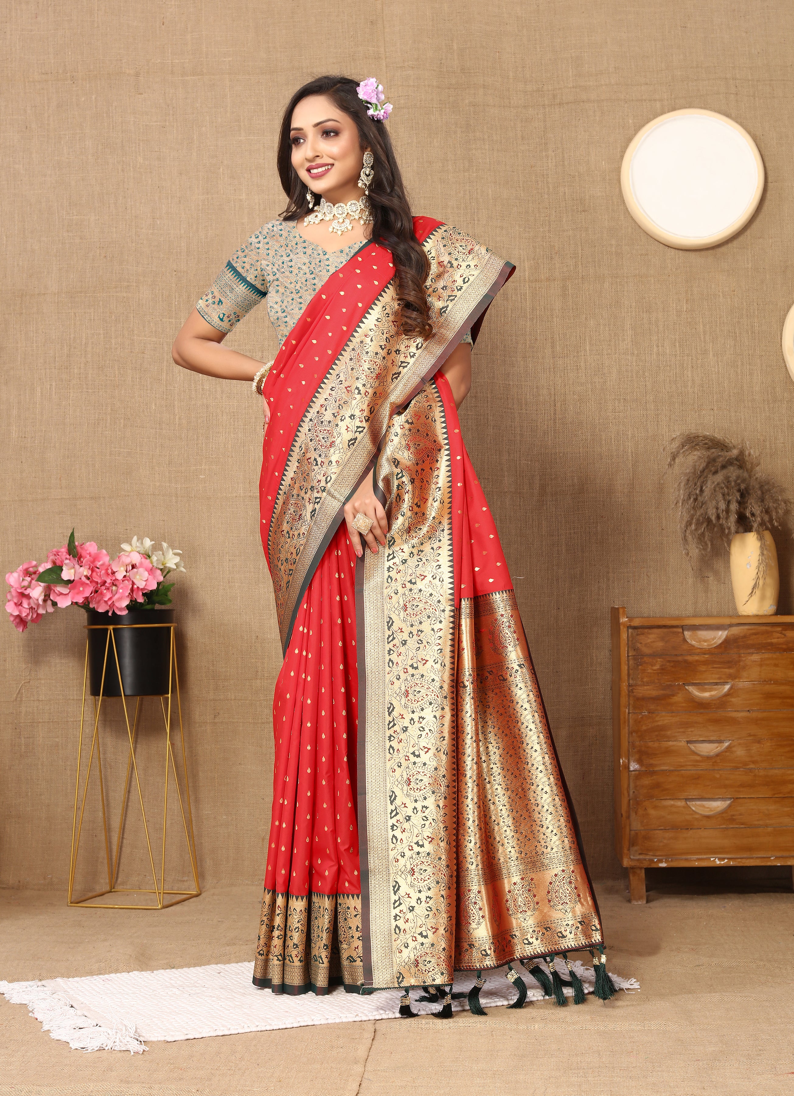Red Wedding Wear Soft Silk Saree