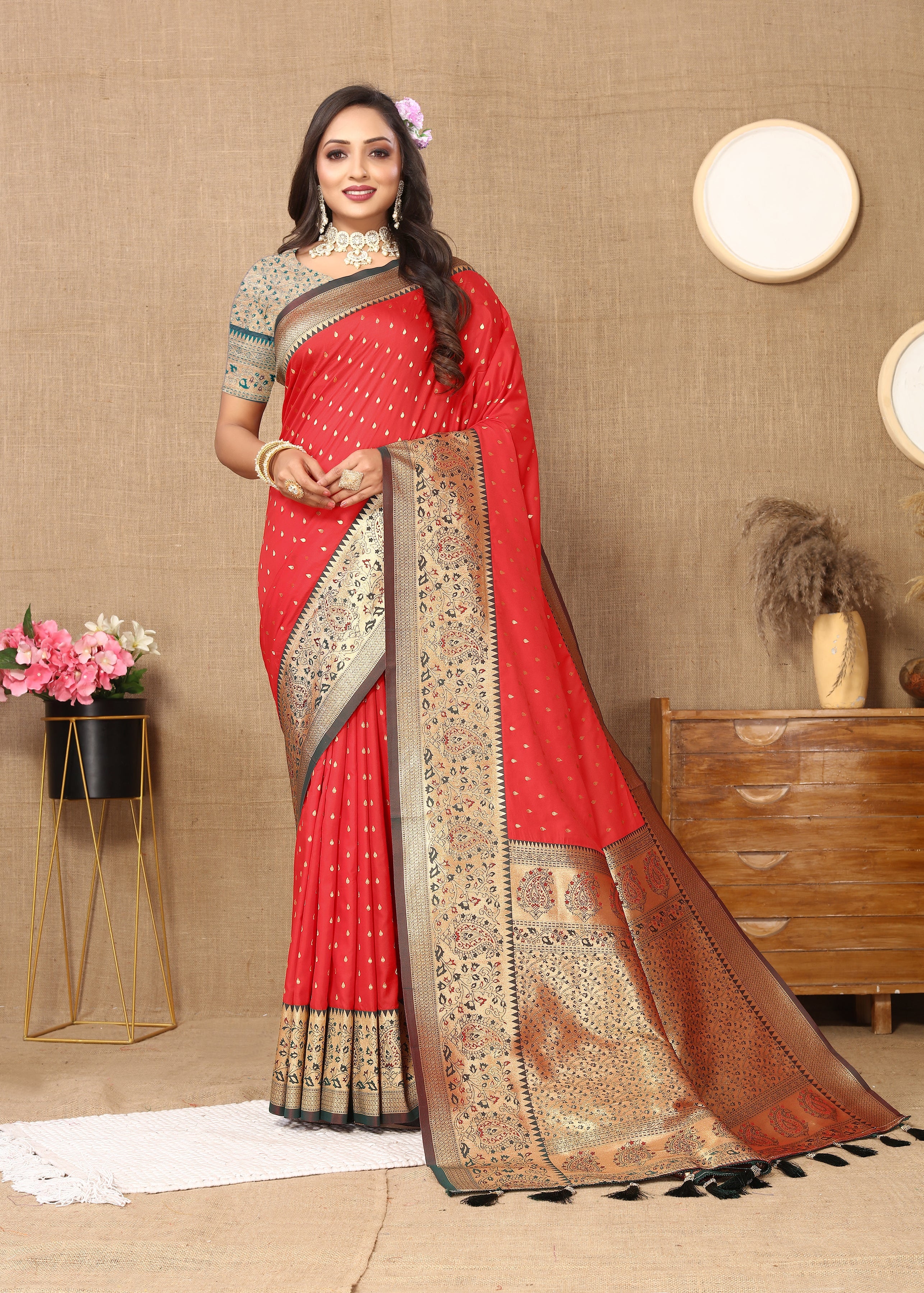 Red Wedding Wear Soft Silk Saree