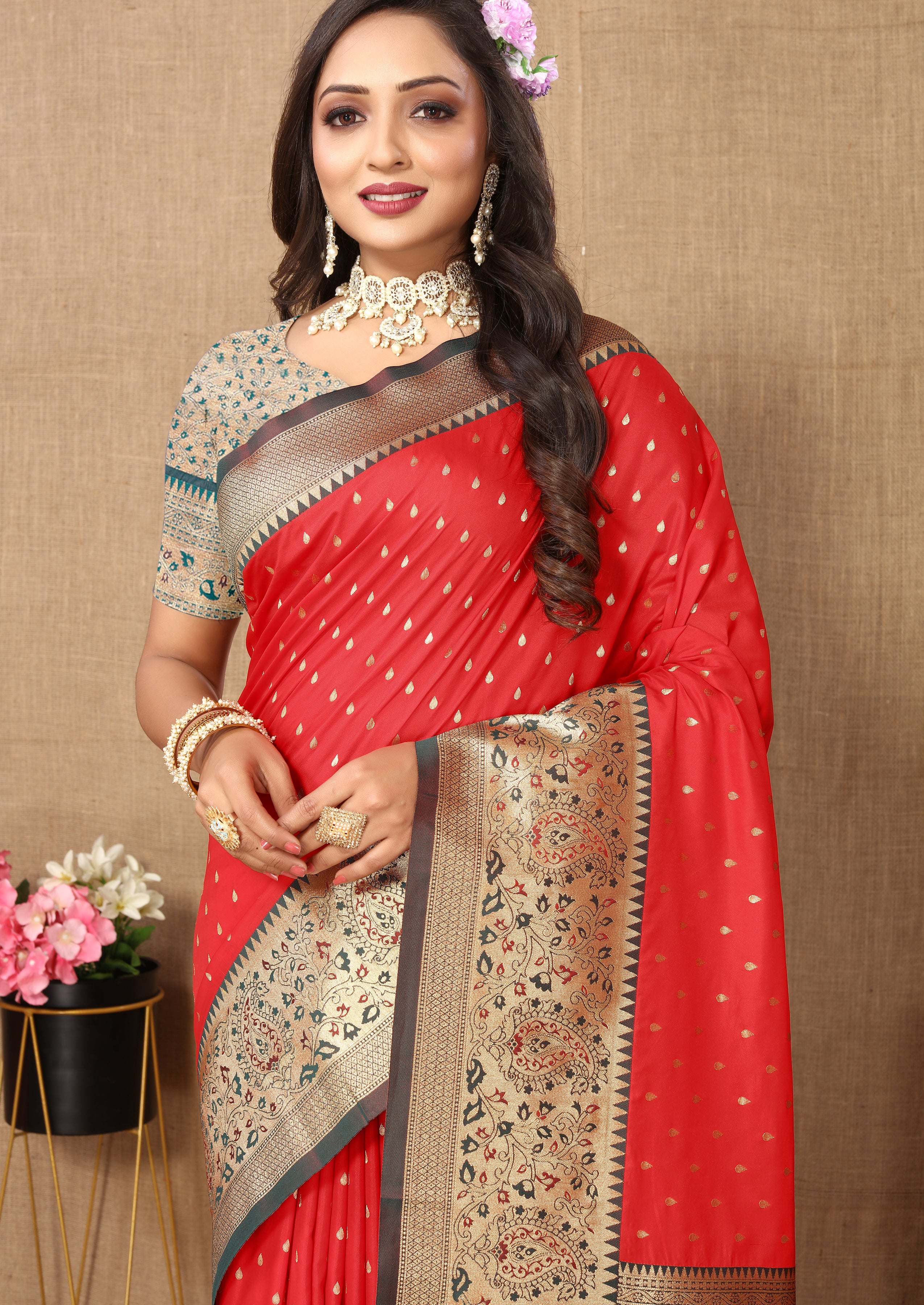 Red Wedding Wear Soft Silk Saree