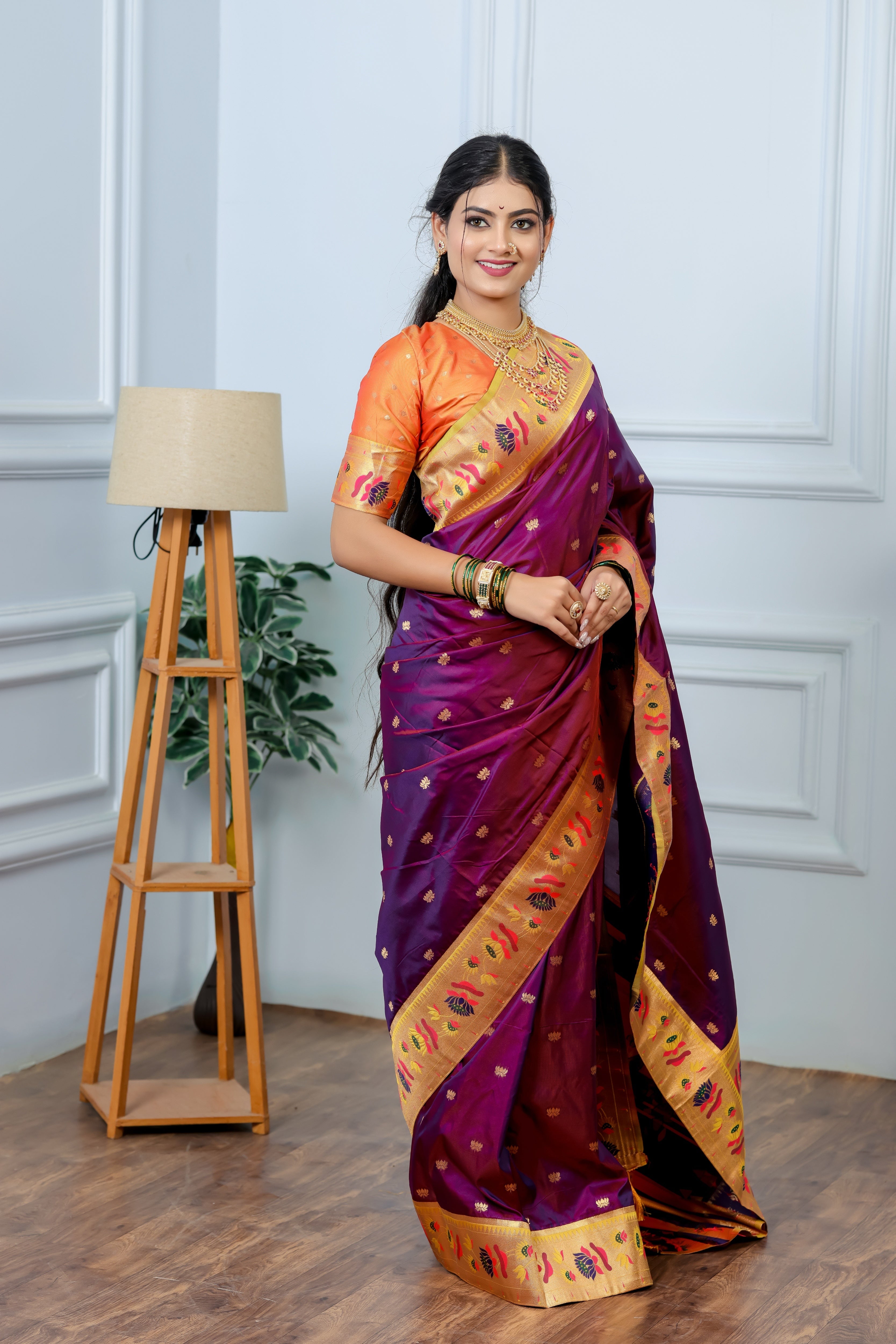 Reddish Magenta Paithani Soft Silk Saree