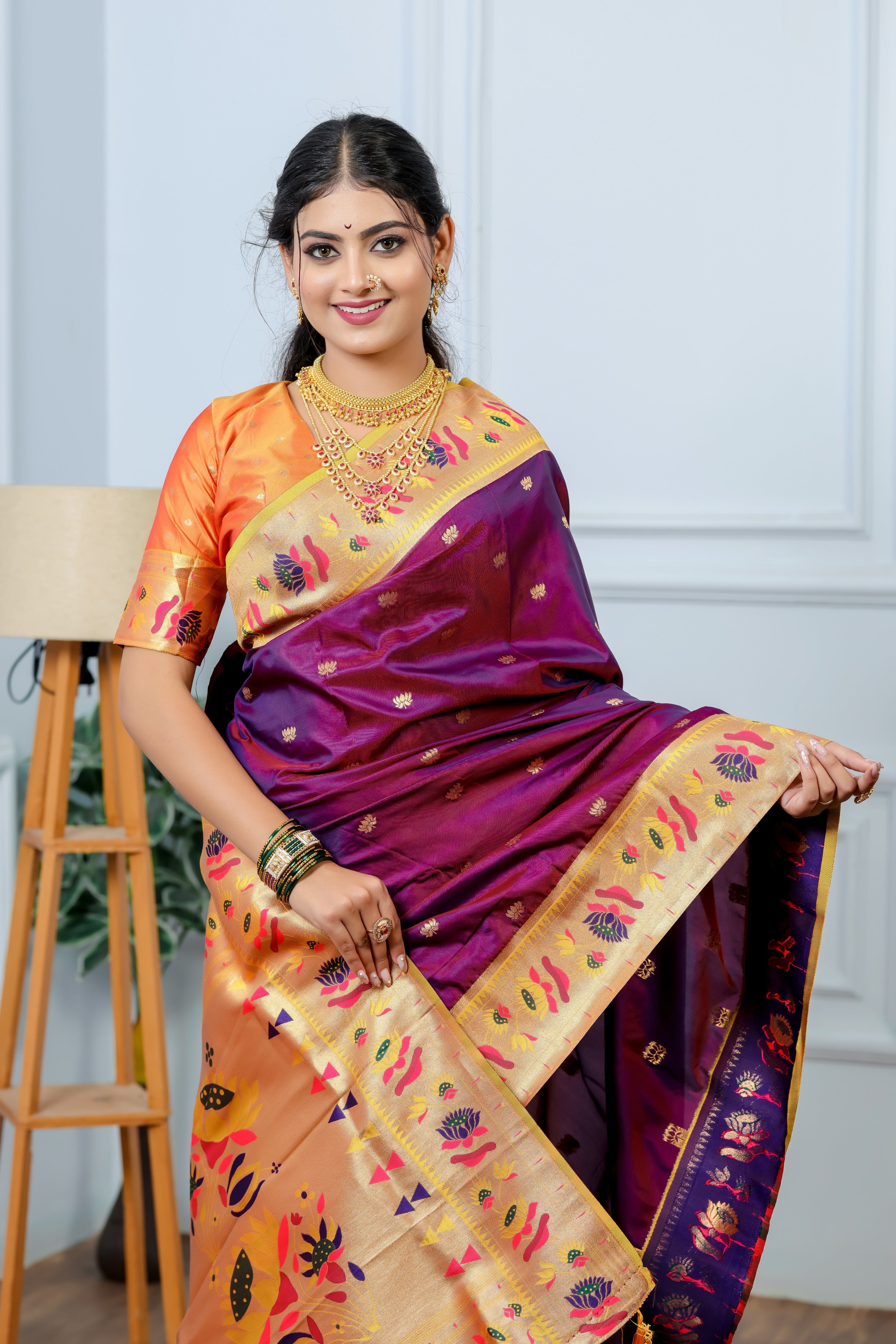 Reddish Magenta Paithani Soft Silk Saree