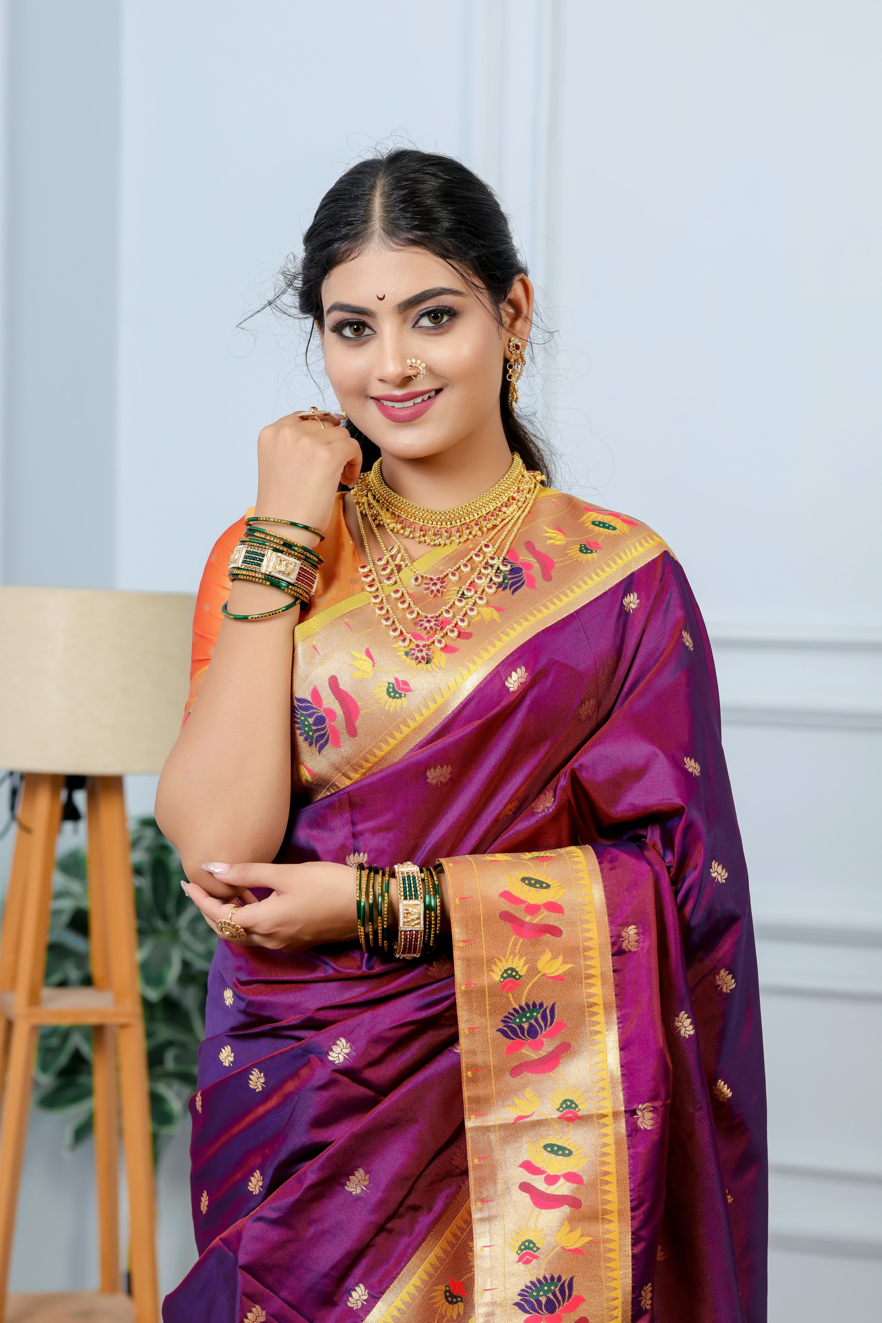 Reddish Magenta Paithani Soft Silk Saree
