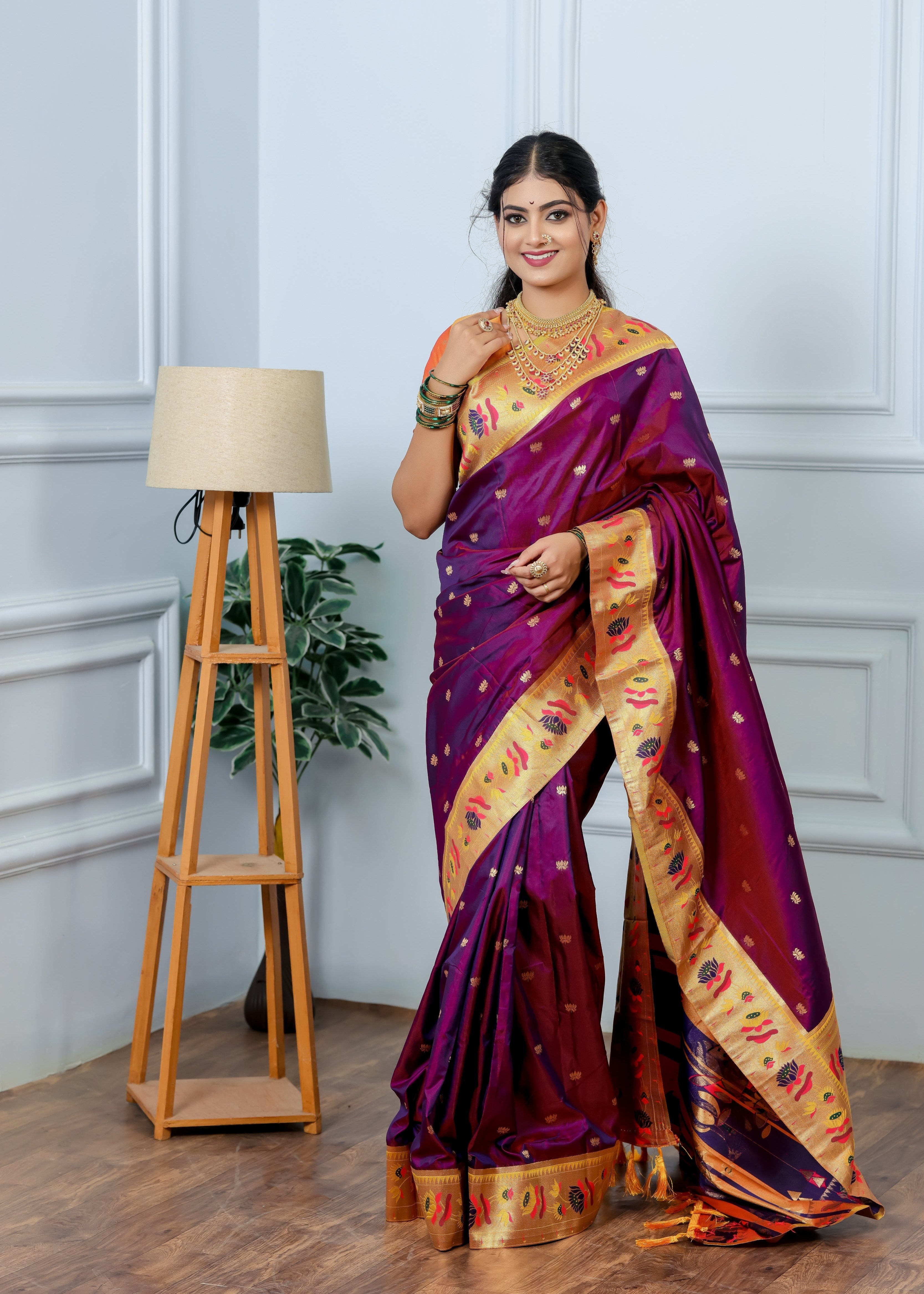 Reddish Magenta Paithani Soft Silk Saree
