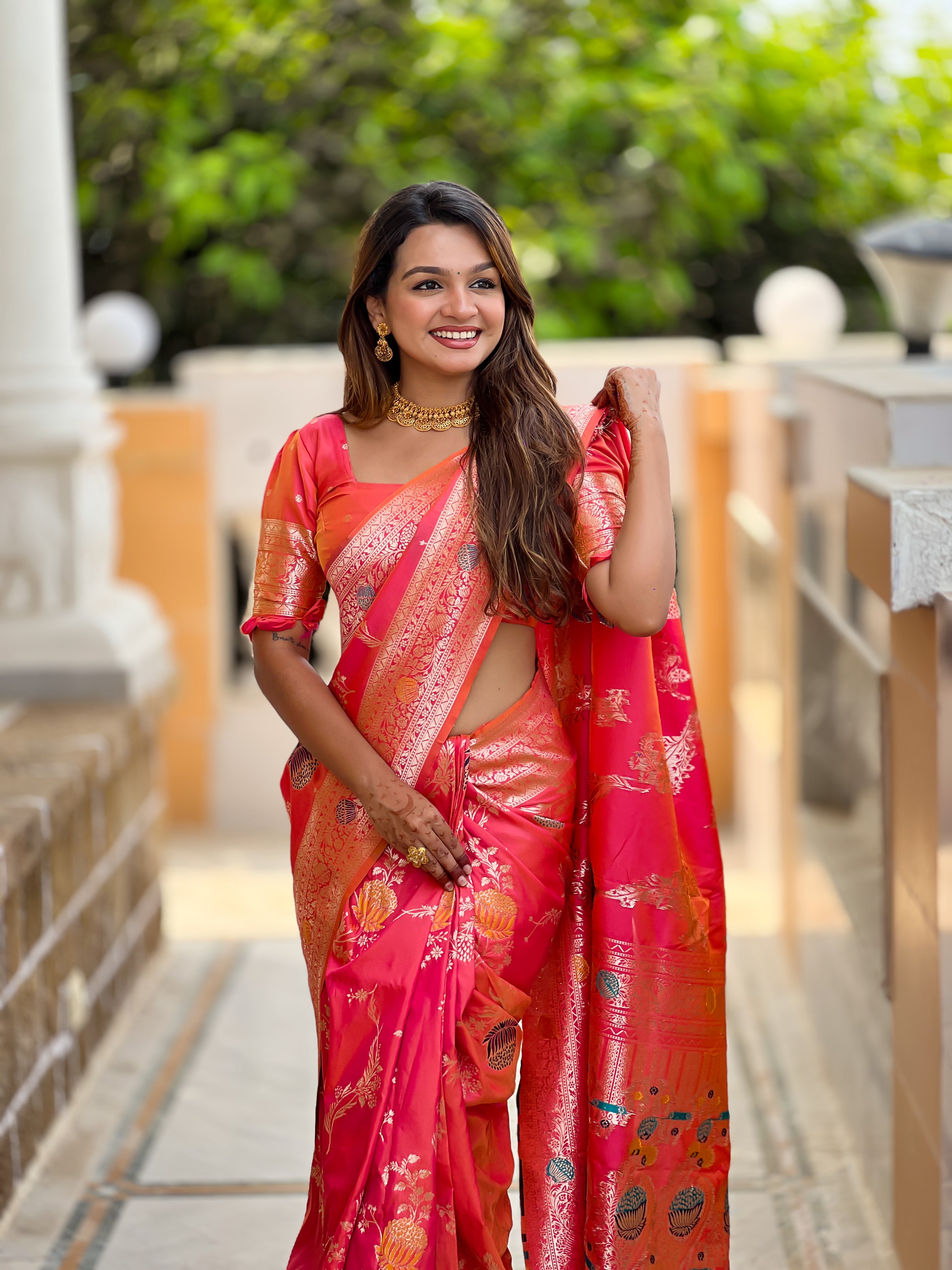 Reddish Pink Wedding Wear Soft Banarasi Silk Saree