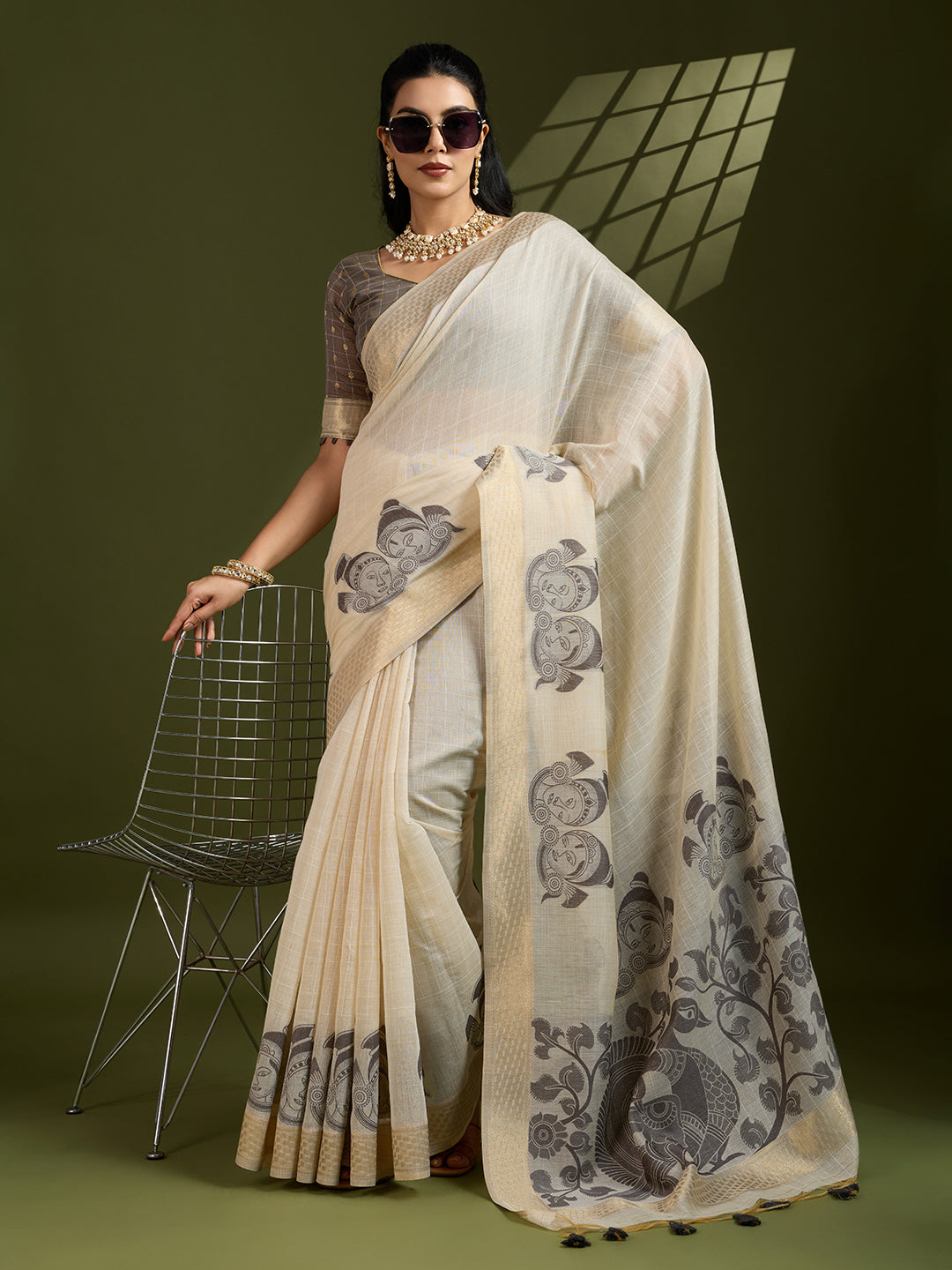 Roman Coffee Muga Cotton Saree