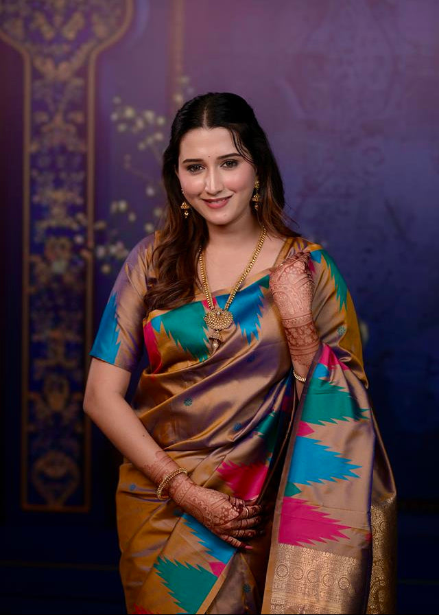 Rosy Brown Triangle Weave Soft Silk Saree